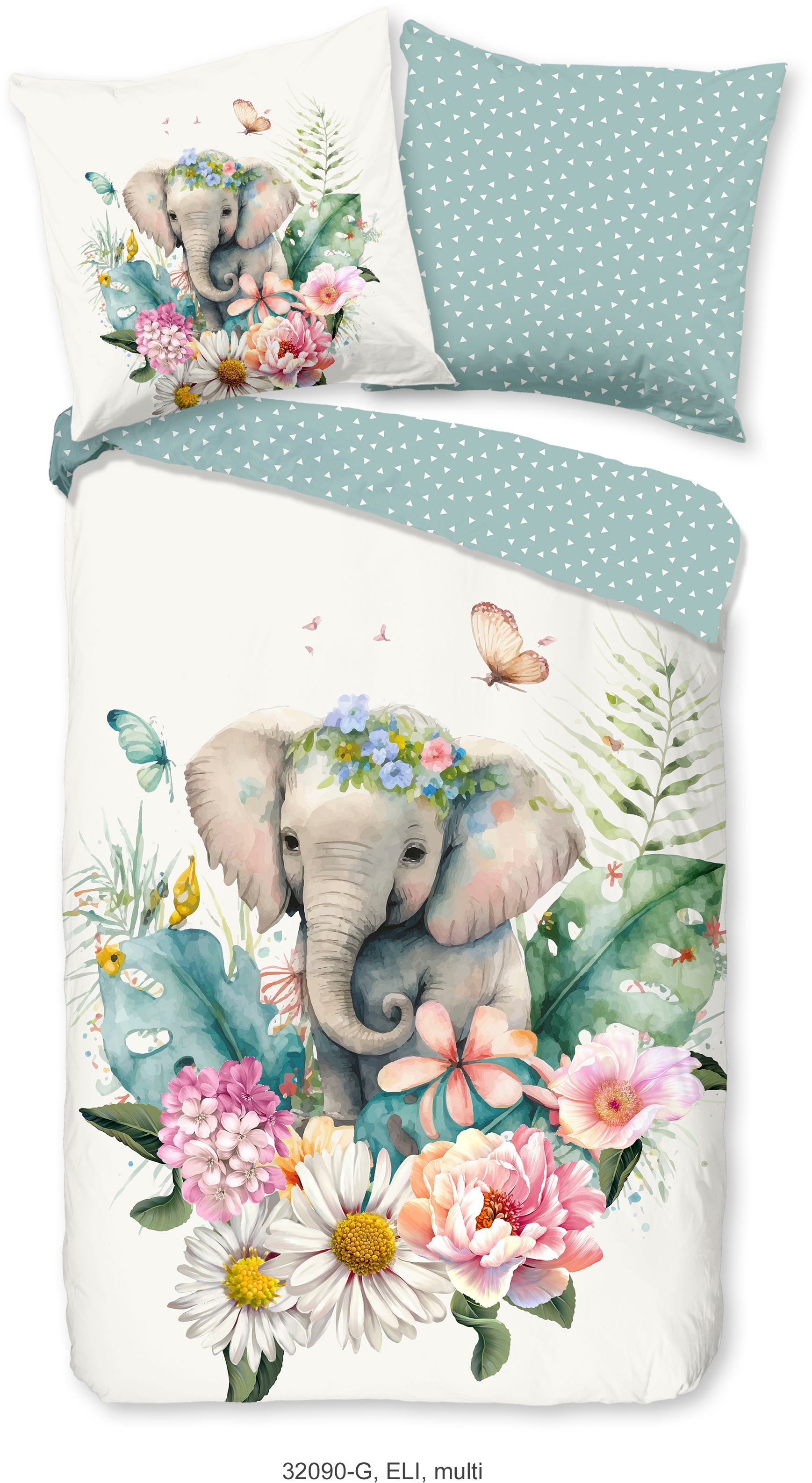 good morning Kinderbettwäsche »Eli«, Baumwolle, 135x200, Reißverschluss, Wendeoptik, Kind, Mädchen, Elefant