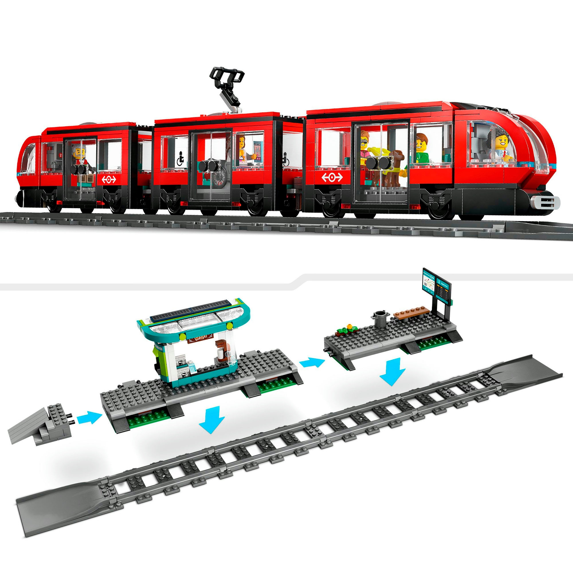 LEGO® Konstruktionsspielsteine »Straßenbahn mit Haltestelle (60423), LEGO LEGO City«, (811 St.), Made in Europe