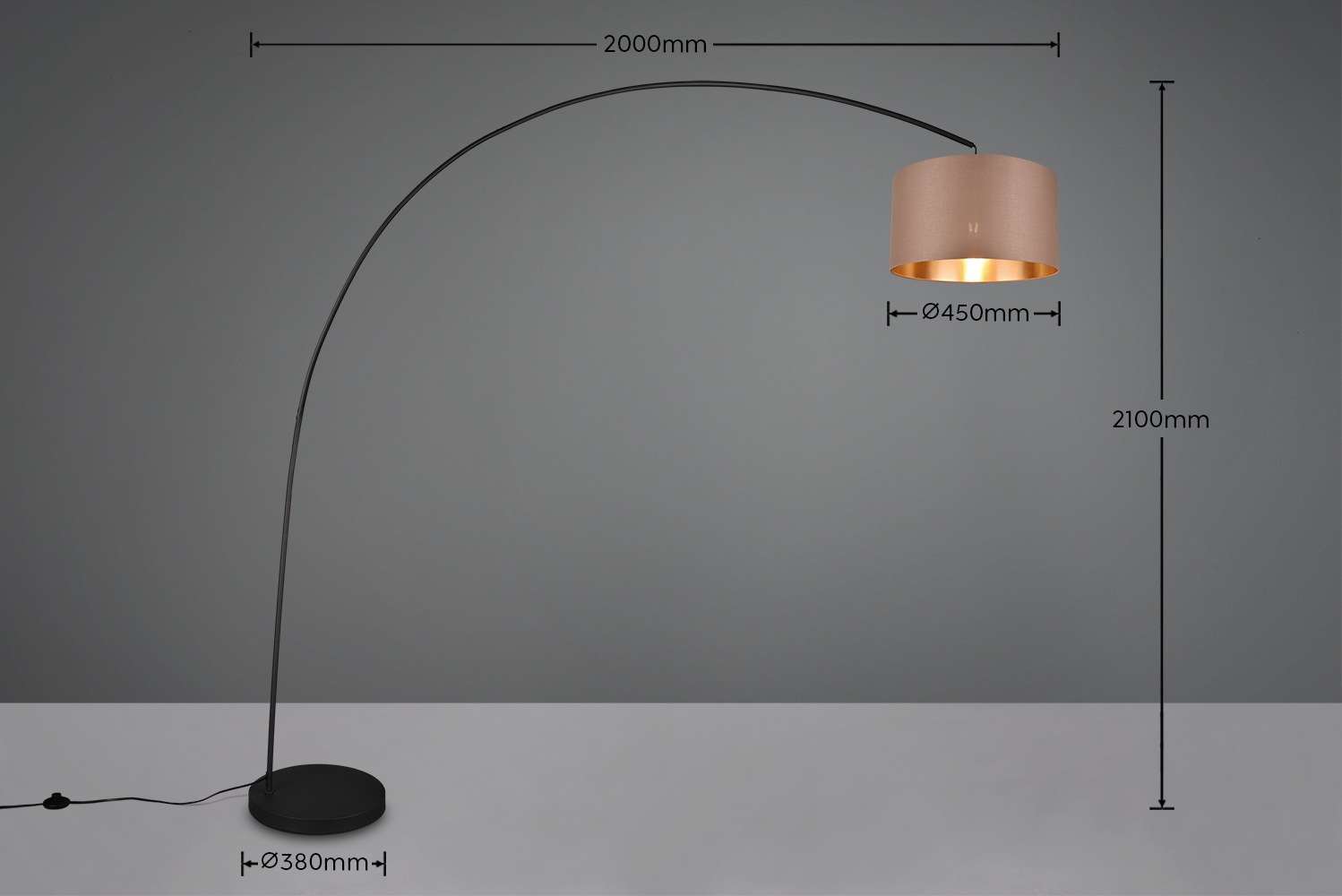 TRIO Leuchten Bogenlampe »MANSUR«, Bogenlampe mit Stoffschirm, exkl. 1x E27 max 60Watt, Fußschalter, Schirm taupe/gold