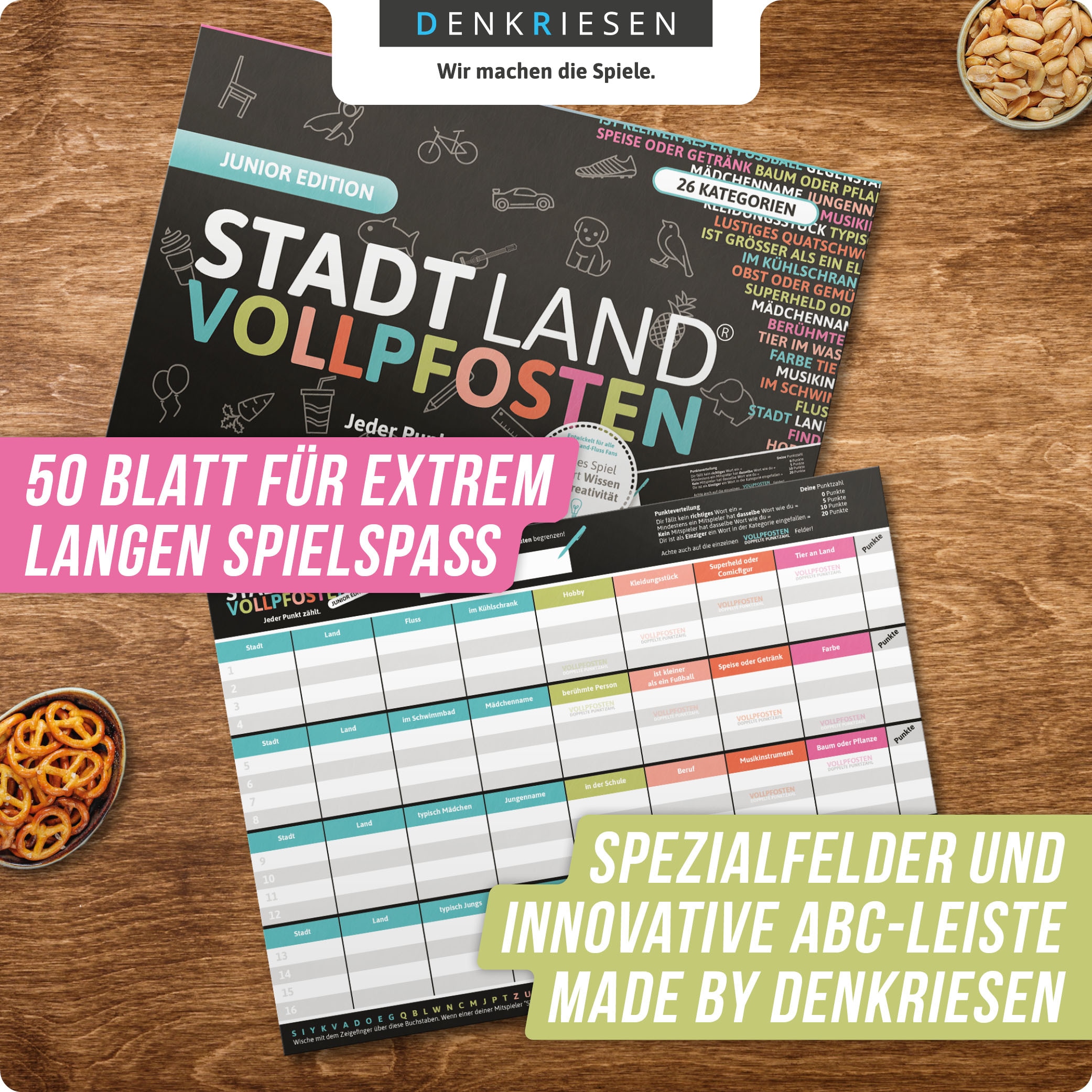 Denkriesen Spiel »Stadt Land Vollpfosten, Junior Edition  A4 Block« Made in Germany