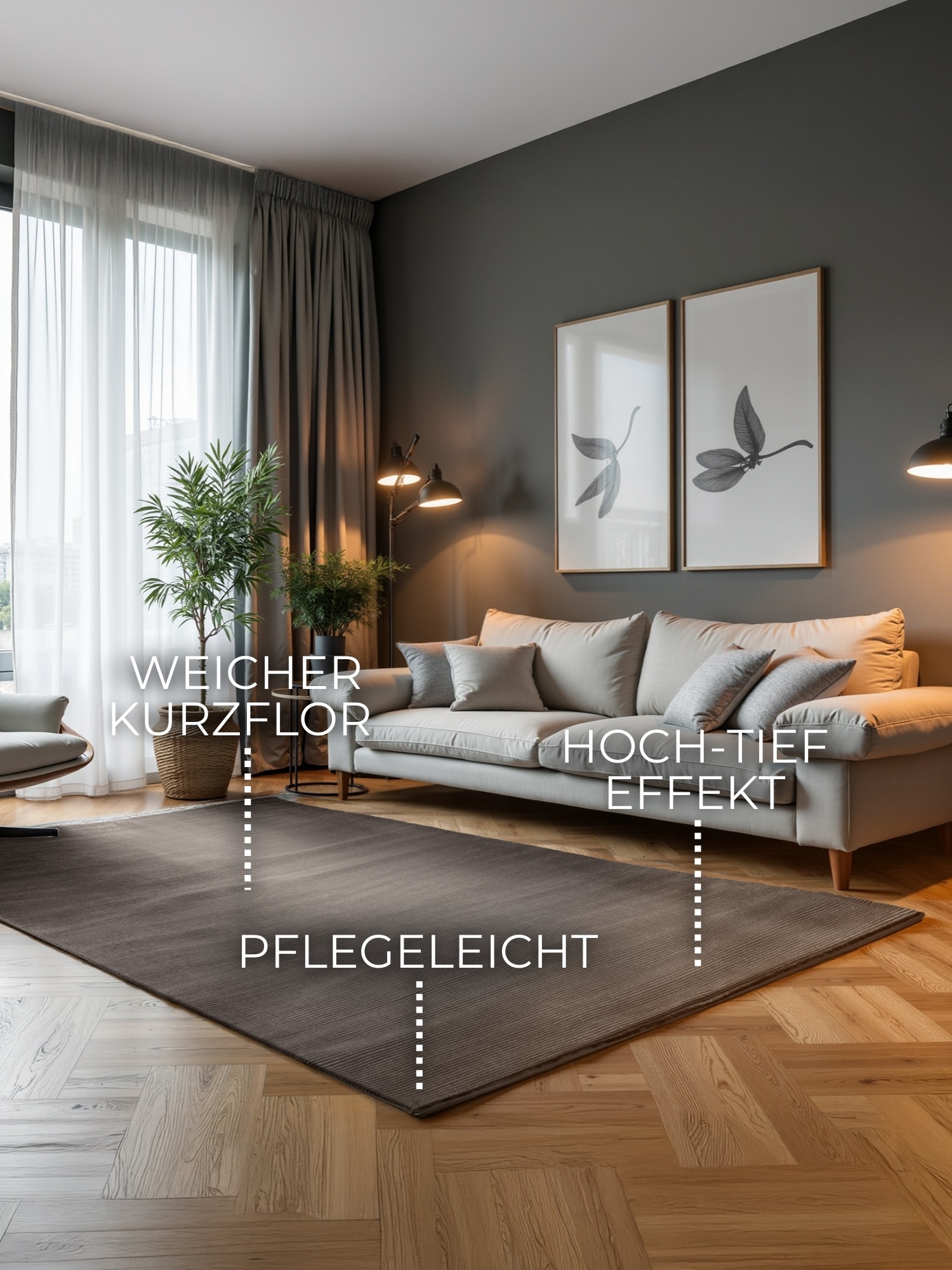 ELLE DECORATION Teppich »Dolomite«, rechteckig, 9 mm Höhe, Wohnzimmer, Schlafzimmer, Läufer, Hoch-Tief Effekt, Flur, Glanz