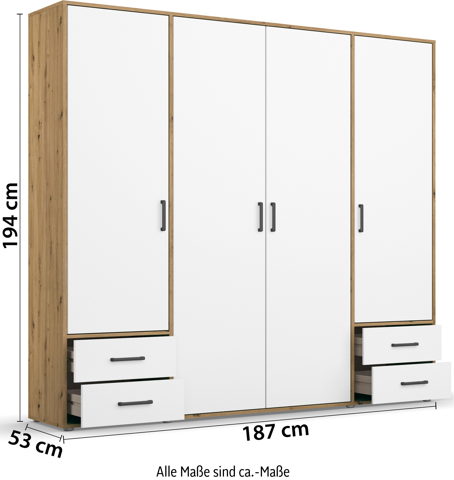 rauch Drehtürenschrank »Voyager, Kleiderschrank mit Außenschubkästen, Garderobe«, (in 3 verschiedenen Ausstattungen BASIC/CLASSIC/PREMIUM), Made in Germany