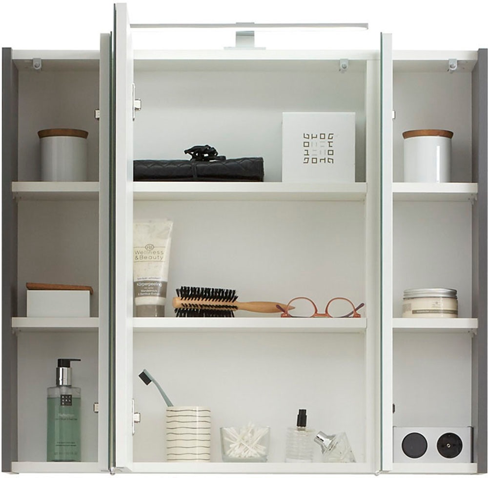 Saphir Badmöbel-Set »Quickset 2-teilig, Keramik-Aufsatzbecken mit LED-Spiegelschrank«, (5 St.), Waschplatz 80 cm breit, inkl. Türdämpfer, 3 Türen, 2 Schubladen