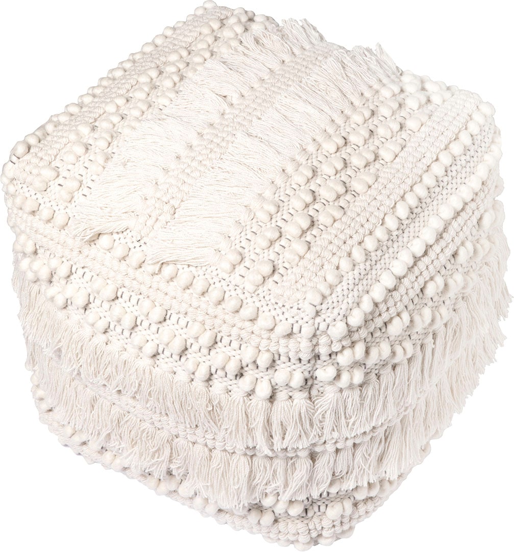 Kayoom Pouf »Bohist 325 50cm x 50cm,  Strukturen mit Fransen und Quasten«, (1 St.), handgefertigt, Unikat, sehr gut kombinierbar, vielfältig im Einsatz