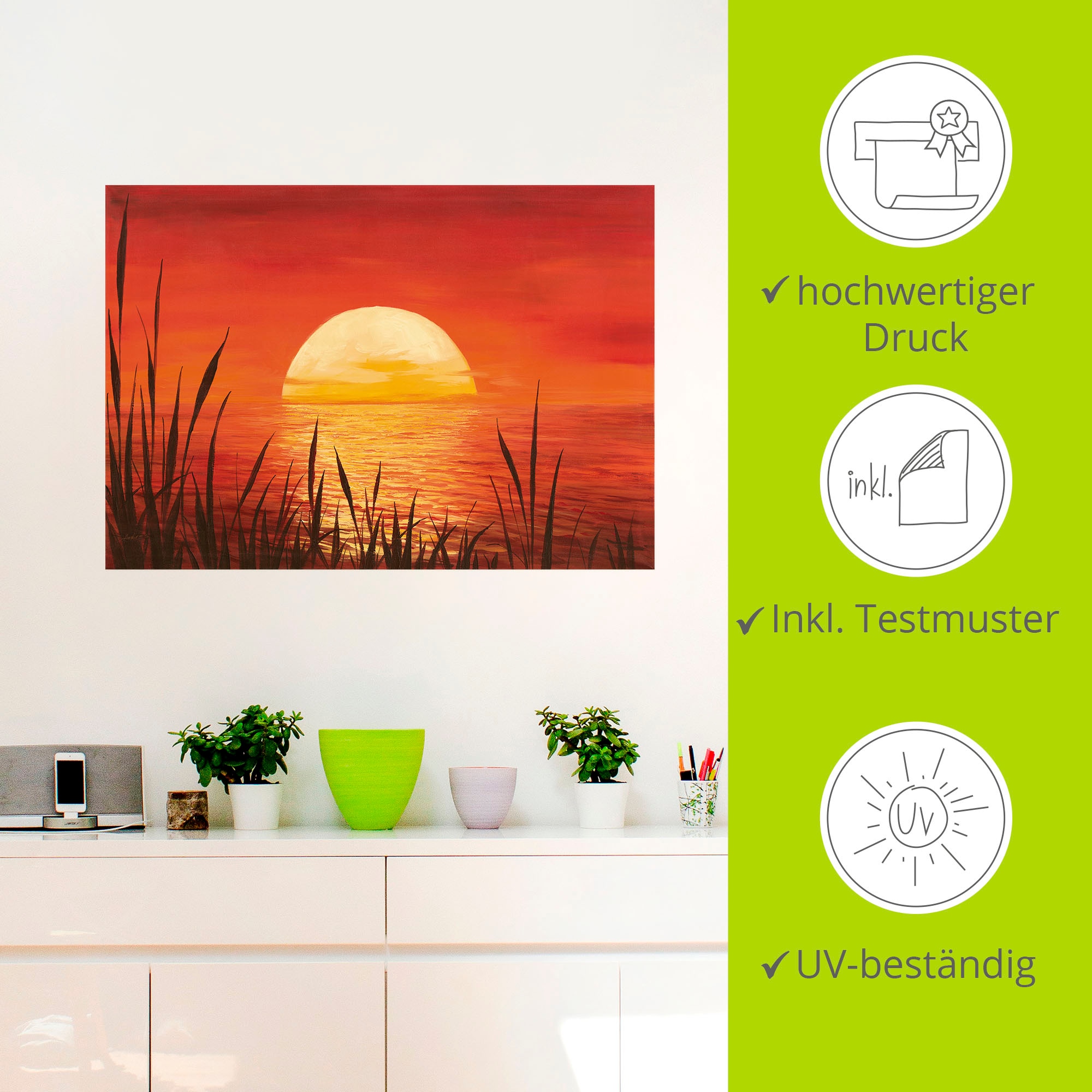 Artland Wandbild »Roter Sonnenuntergang am Ozean«, Bilder vom Sonnenuntergang & -aufgang (1 Stück), in vielen Größen & Produktarten - Alubild / Outdoorbild, Leinwandbild, Poster, Wandaufkleber / Wandtattoo auch für Badezimmer geeignet