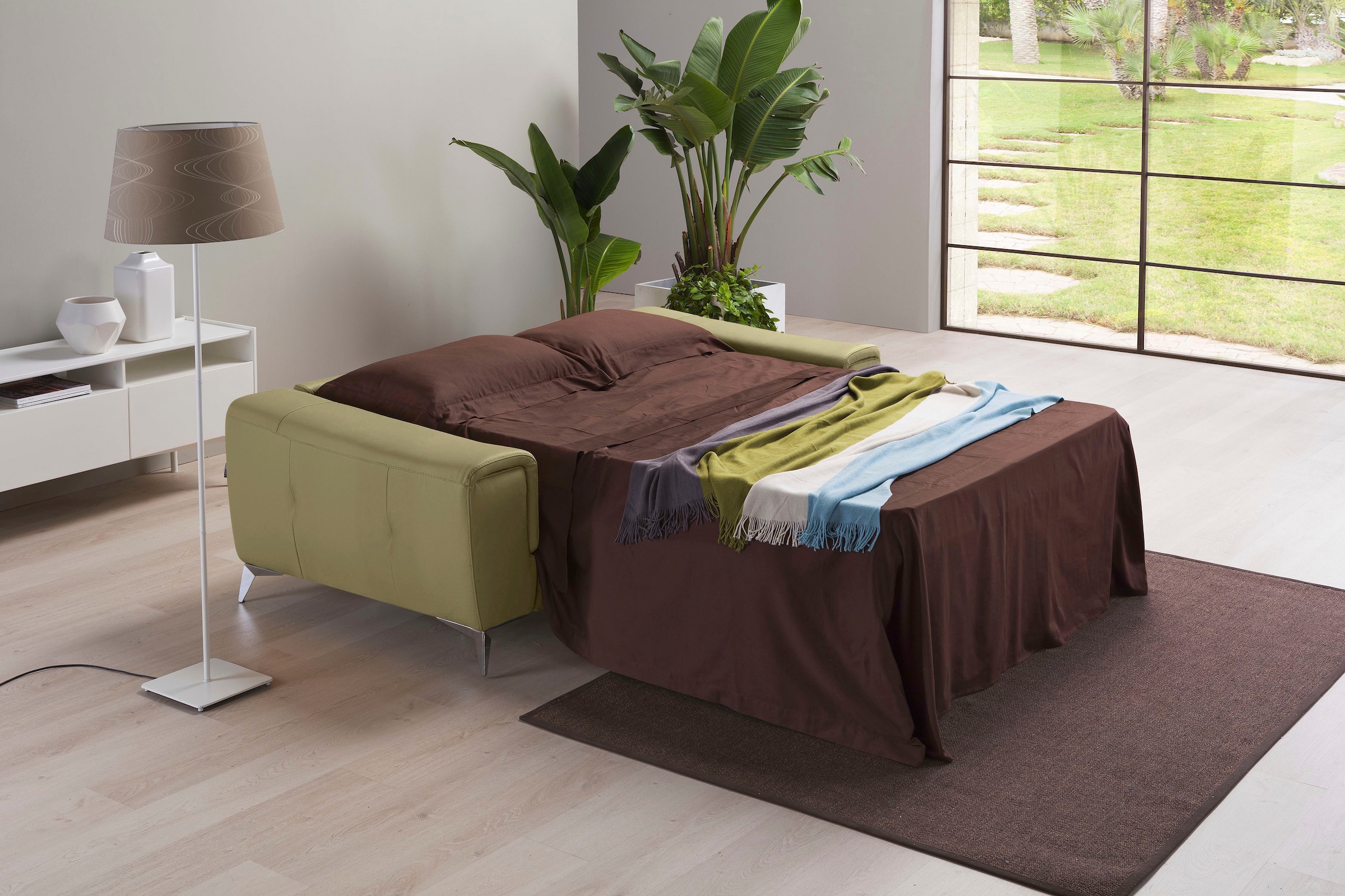 Egoitaliano Schlafsofa »Francine, Designsofa, Loungesofa mit Dauerschlaffunktion, Bettfunktion«, hochwertiger Metallbettrahmen & Matratze, Kopfteil manuell verstellbar