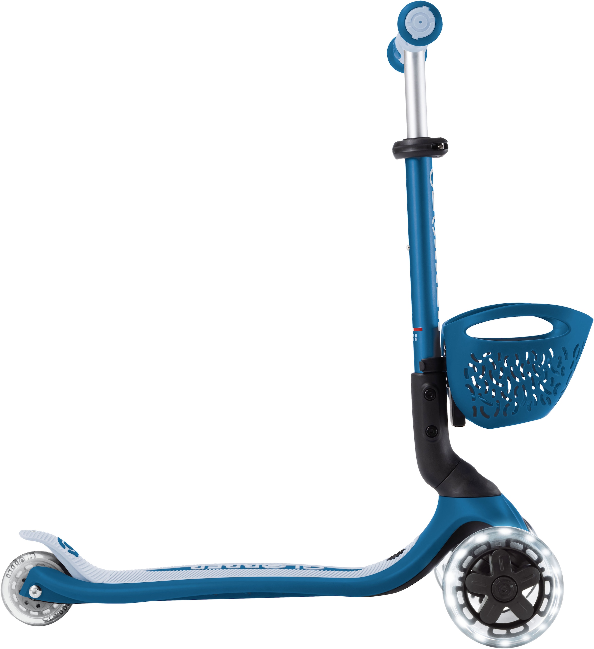 Globber Tretroller »GO-UP BABY 360 LIGHTS, mit Leuchtrollen und Leuchtmodul« Aufsitzrad, Laufrad und Scooter in Einem