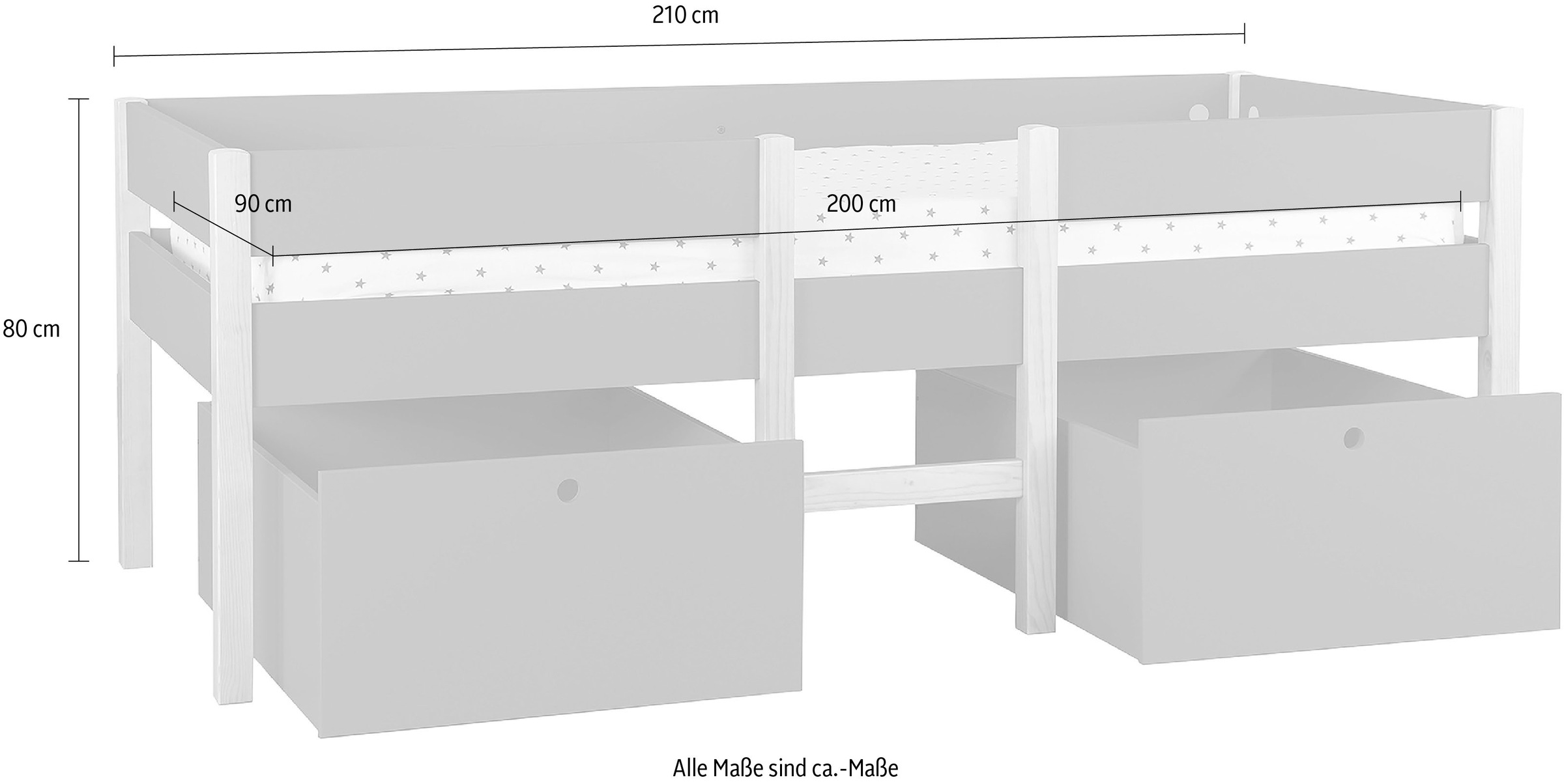 Lüttenhütt Hochbett »Lizzi«, (5 St., mit Leiter und 2 Schubladen, inkl. Lattenrost), mit Leiter und 2 Schubladen, inkl. Lattenrost