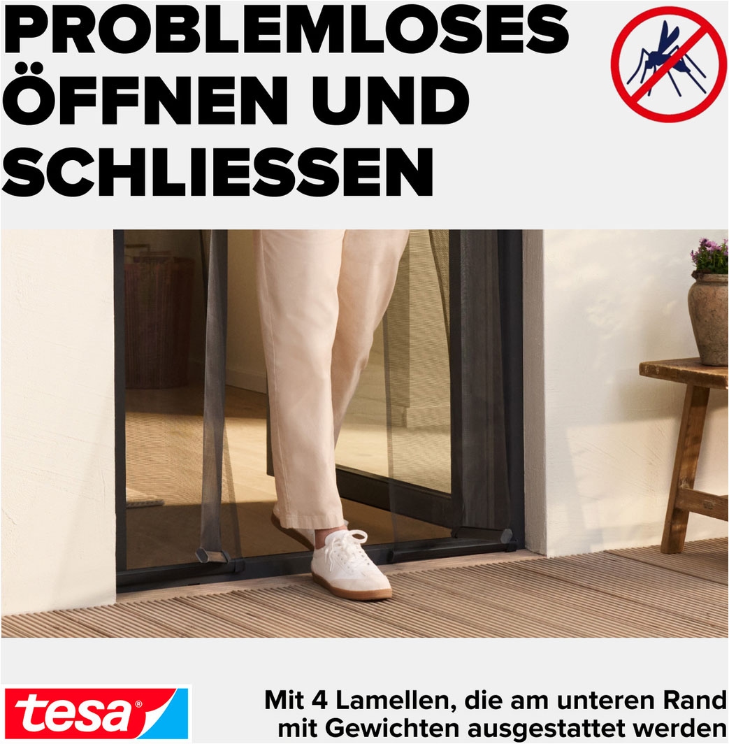 tesa Insektenschutz-Tür »Lamellen Vorhang - Fliegenvorhang für Balkon und Terassentüren« Packung, Fliegennetz, Klettband, 1 Stk. tlg. INSECT STOP Vorhang inkl. Klettverschluss - 120 x 250 cm