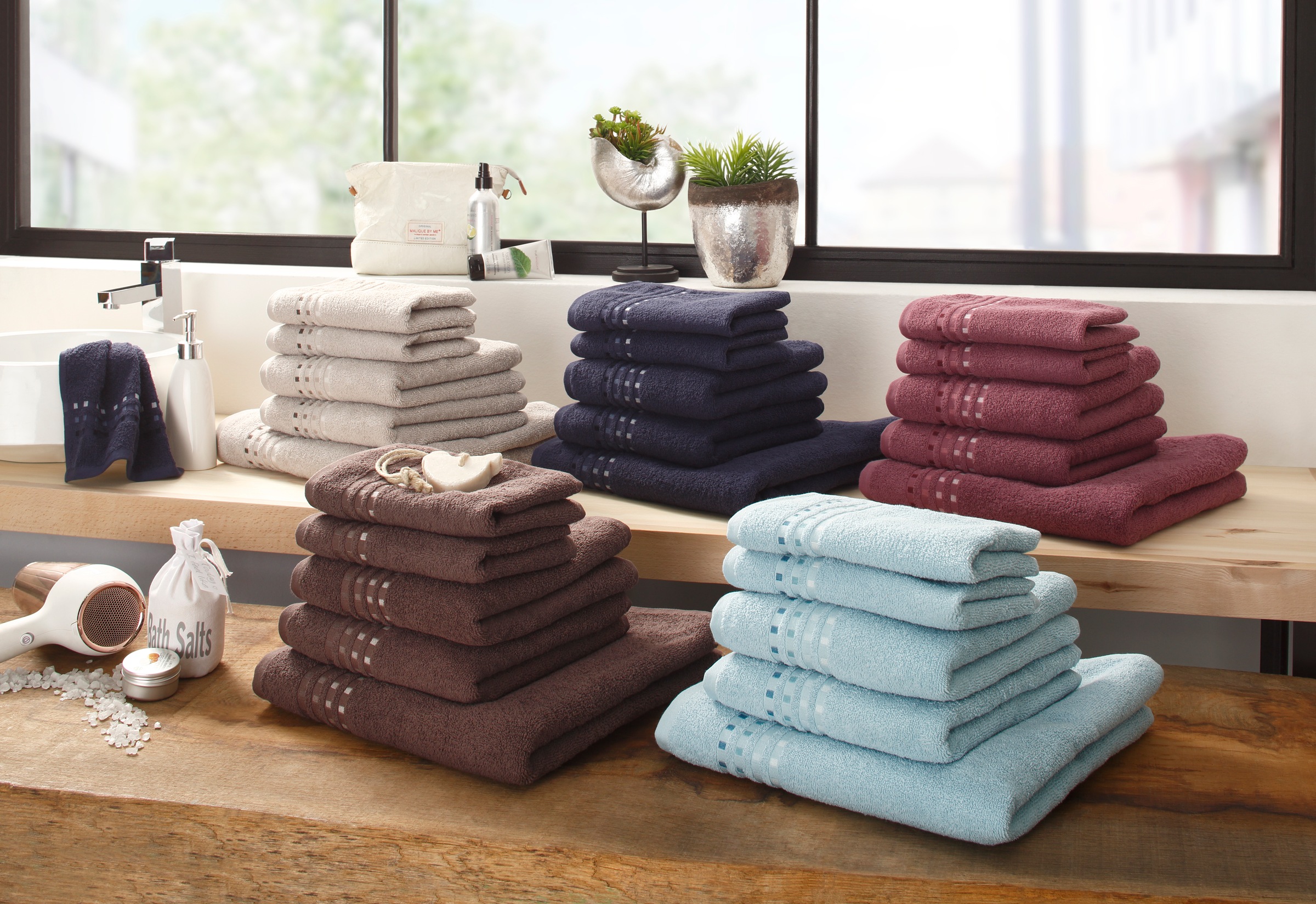 Home affaire Handtuch Farbverlauf mit Set 100 bestellen im Online-Shop tlg., »Kelly«, Bordüre, 5 in Handtuchset aus % Baumwolle Set, Walkfrottee