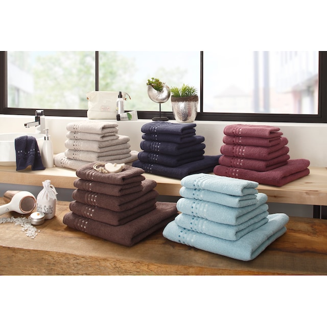 Home affaire Handtuch Set »Kelly«, Set, 5 tlg., Walkfrottee, mit Farbverlauf  in Bordüre, Handtuchset aus 100 % Baumwolle im Online-Shop bestellen