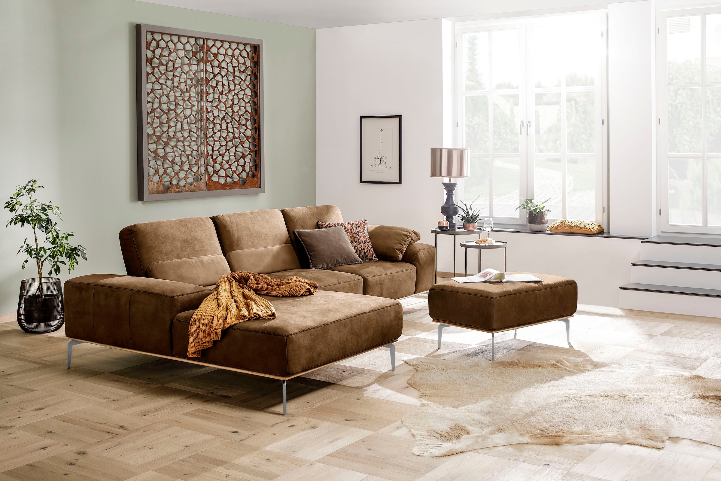 W.SCHILLIG Polsterhocker »run«, mit elegantem Holzsockel, Füße in Chrom glänzend, Breite 75 cm