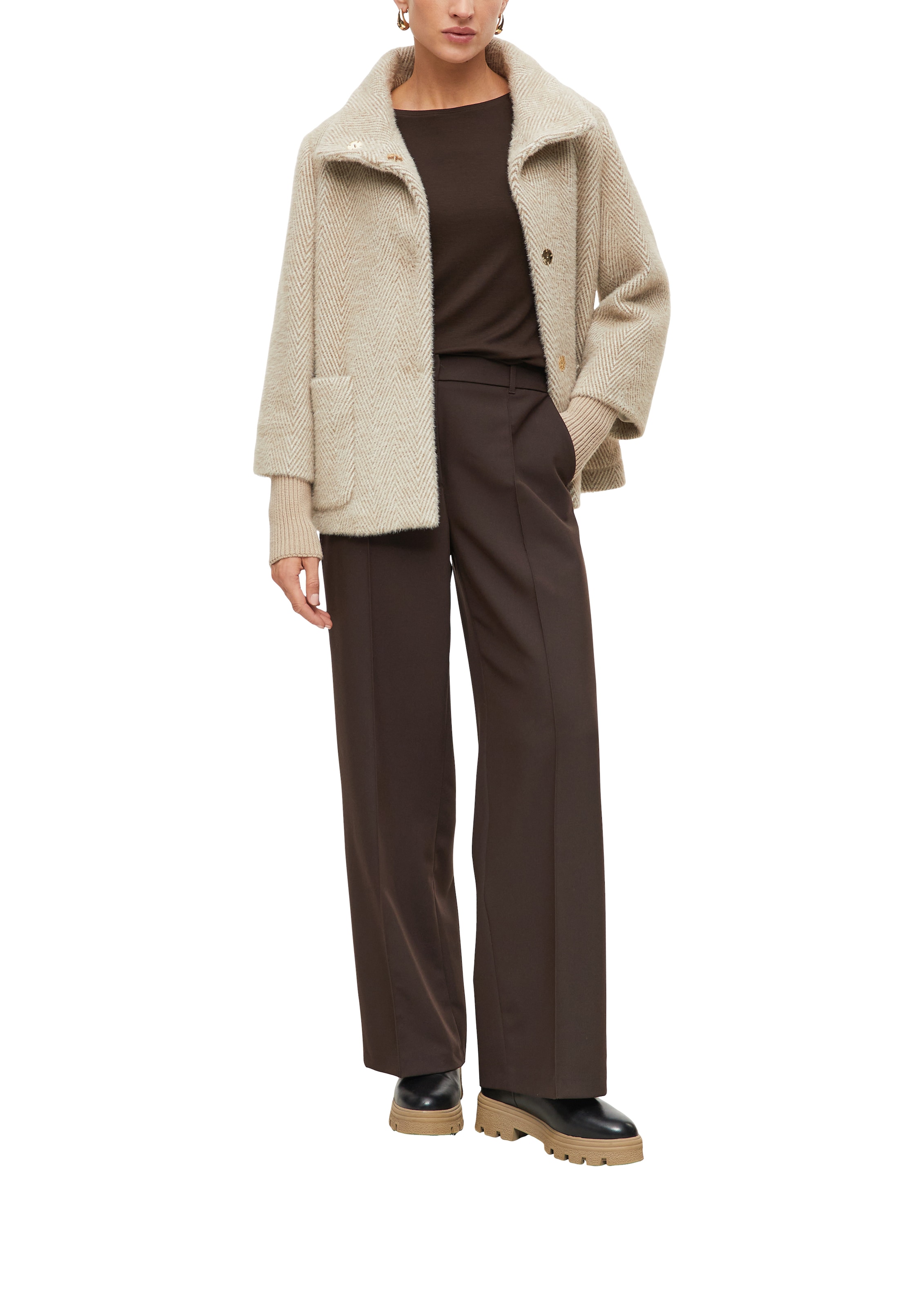 s.Oliver BLACK LABEL Outdoorjacke Regular Fit, Stehkragen, Rippbündchen an den Ärmeln