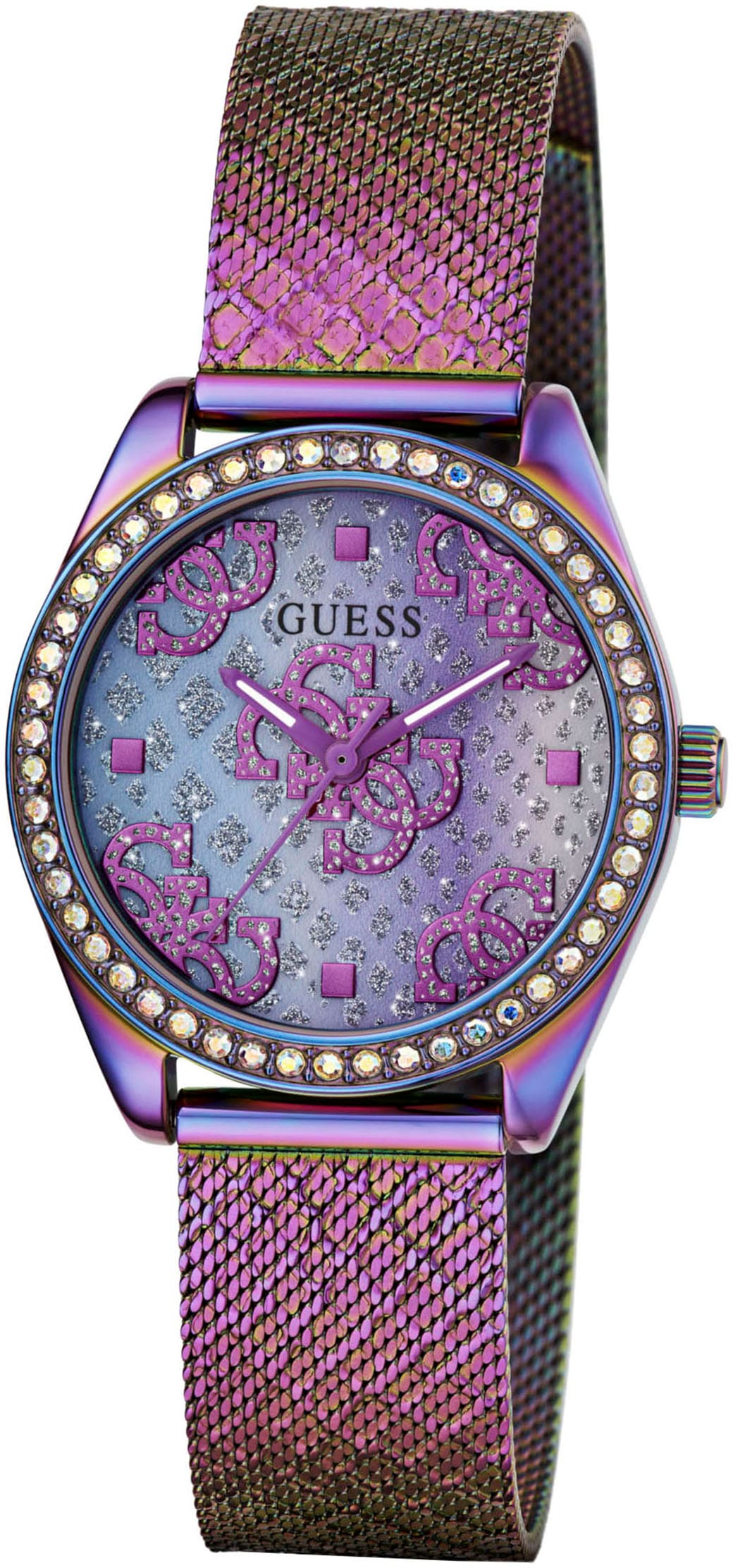 Guess Quarzuhr »BOA«, Armbanduhr, Damenuhr, Kristallsteine, Mineralglas, Edelstahlarmband