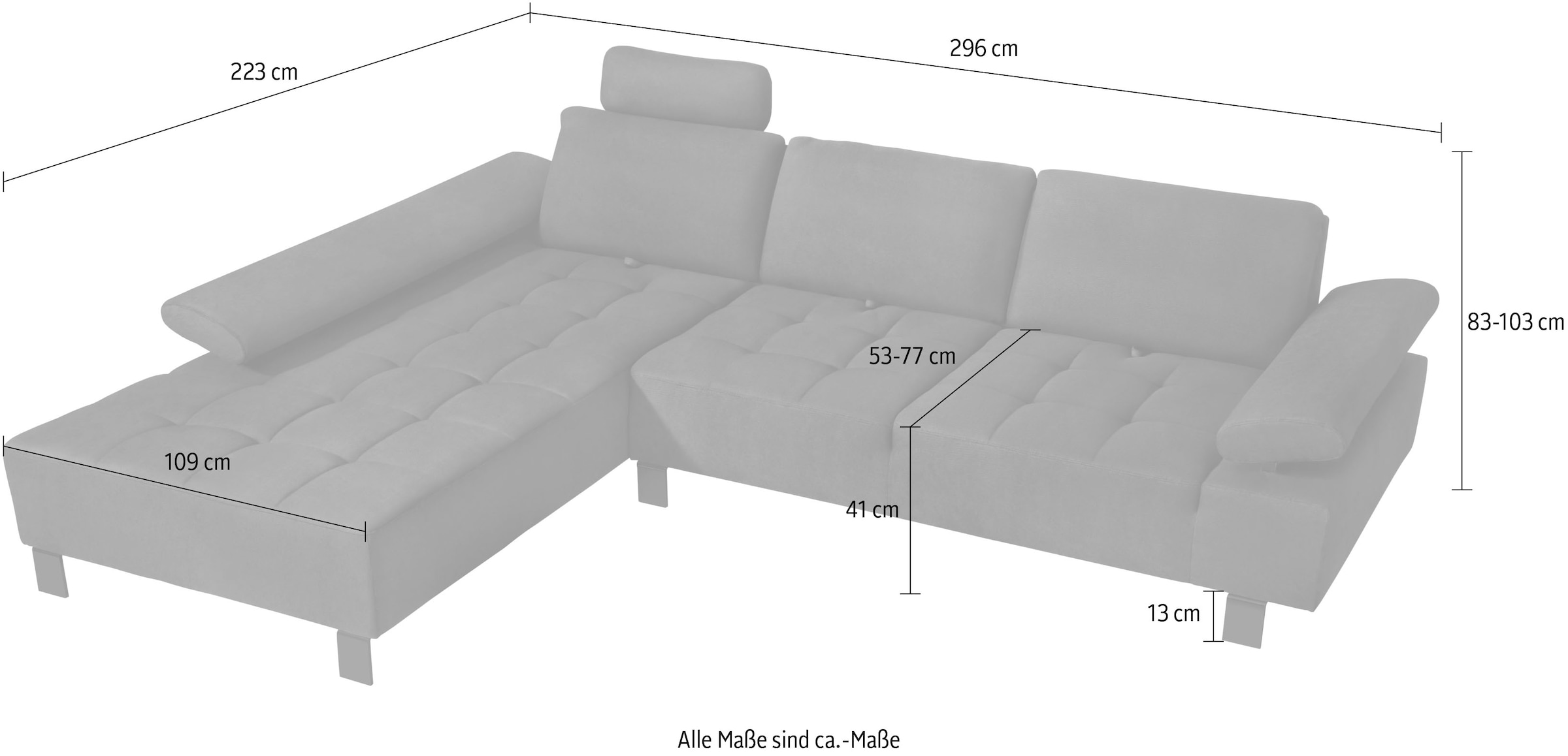 alina Ecksofa »Royce«, inklusive Sitztiefenverstellung, 296 cm breit