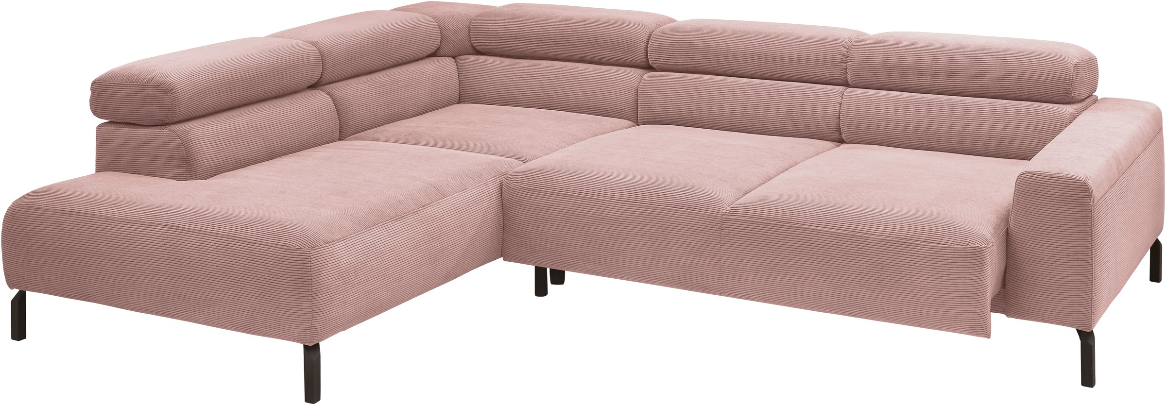 Places of Style Ecksofa »Antonelli, L-Form, inkl. Kopfteilverstellung, Breite 276 cm«, mit elektrischer Sitztiefenverstellung, in Feincord, altrosa