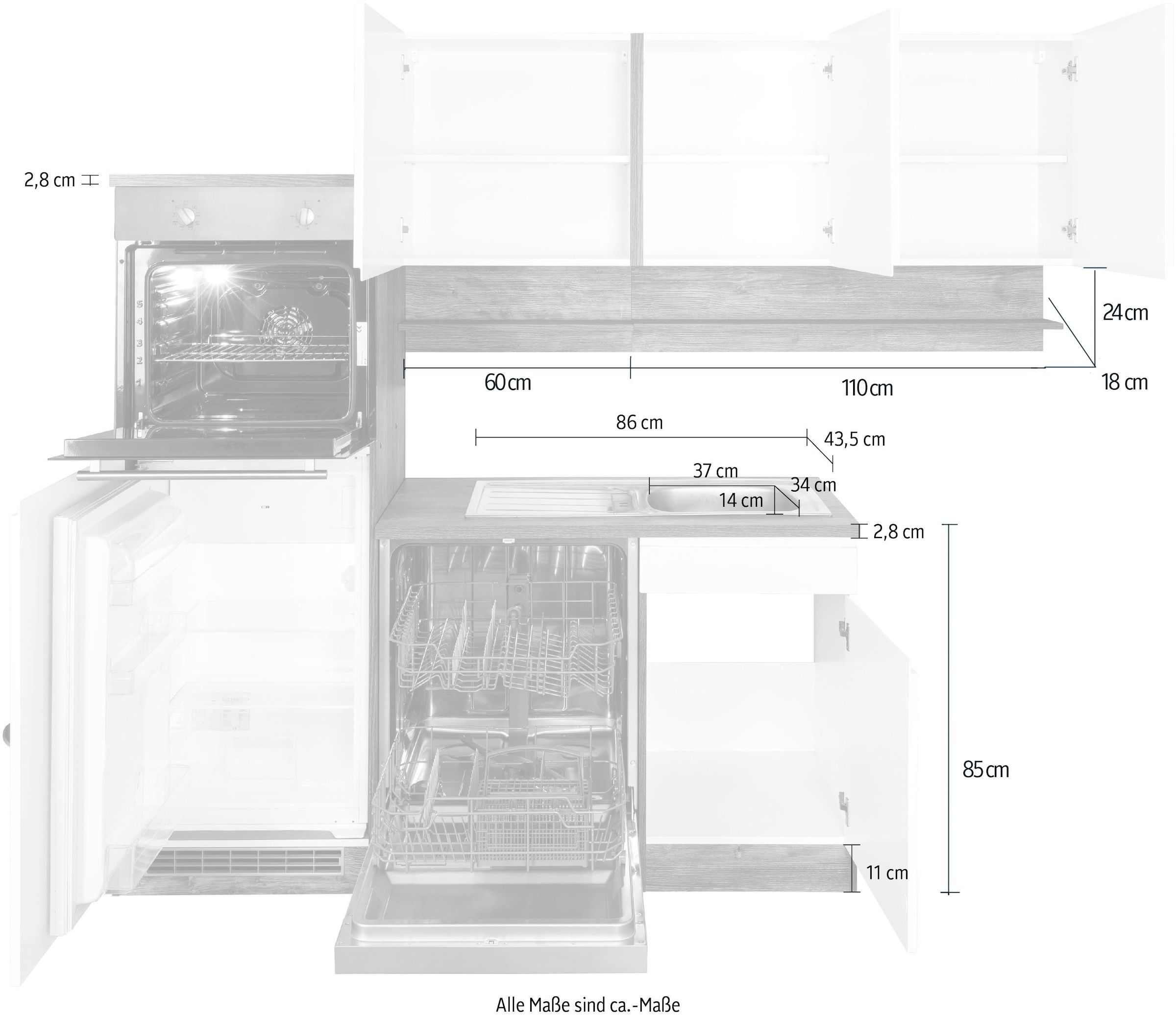 KOCHSTATION Winkelküche »KS-Virginia«, Stellbreite 230/190 cm, ohne E-Geräte