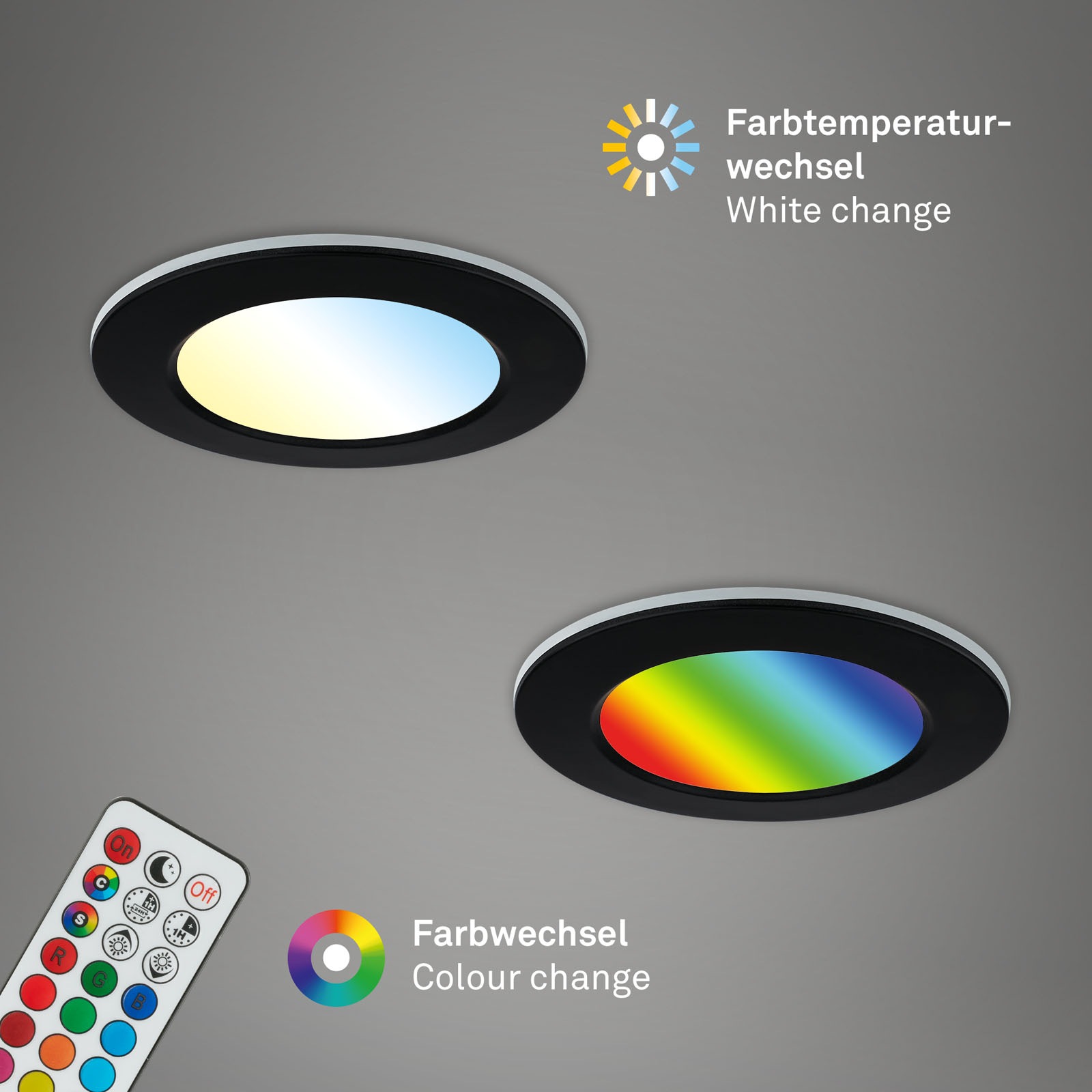 Briloner Leuchten LED Einbauleuchte »3er Set LED Einbauleuchten RGB-CCT, schwarz«, 3er Set LED Einbauleuchten Decke, RGB Einbaulampen CCT, LED Bad