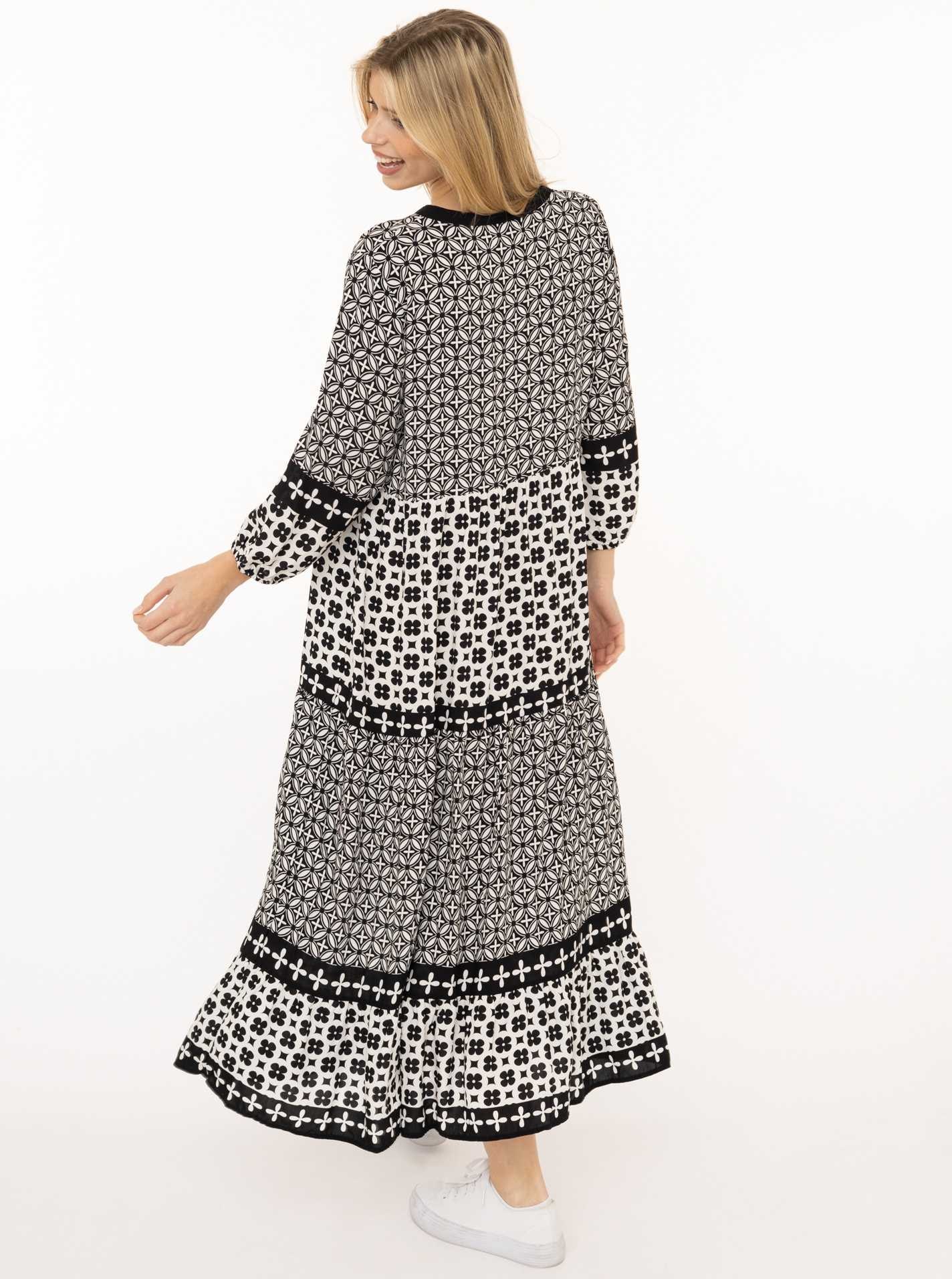 Zwillingsherz Maxikleid »"Geometric"« Ornamentmustermix, Knopfleiste, 3/4 Arm