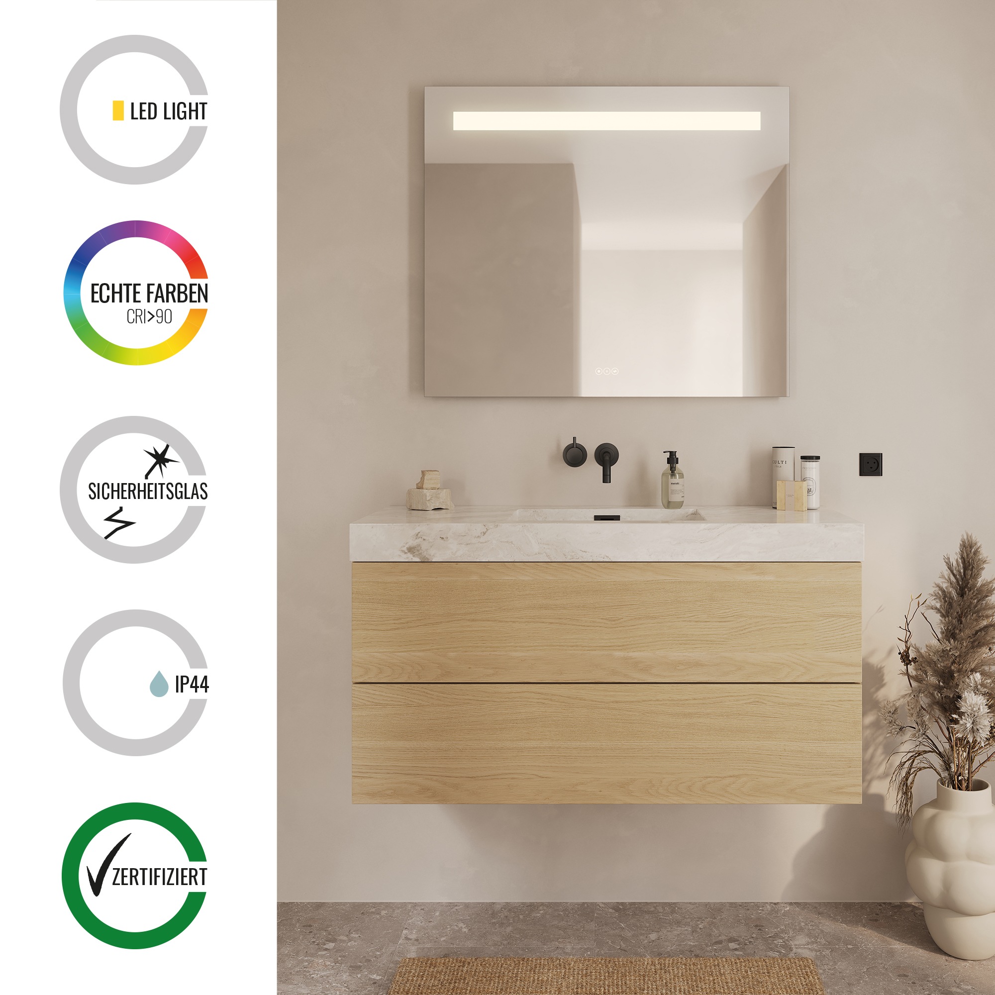 Loevschall Badspiegel »Lökken Quadratisch, Badzimmerspiegel mit LED Beleuch günstig online kaufen