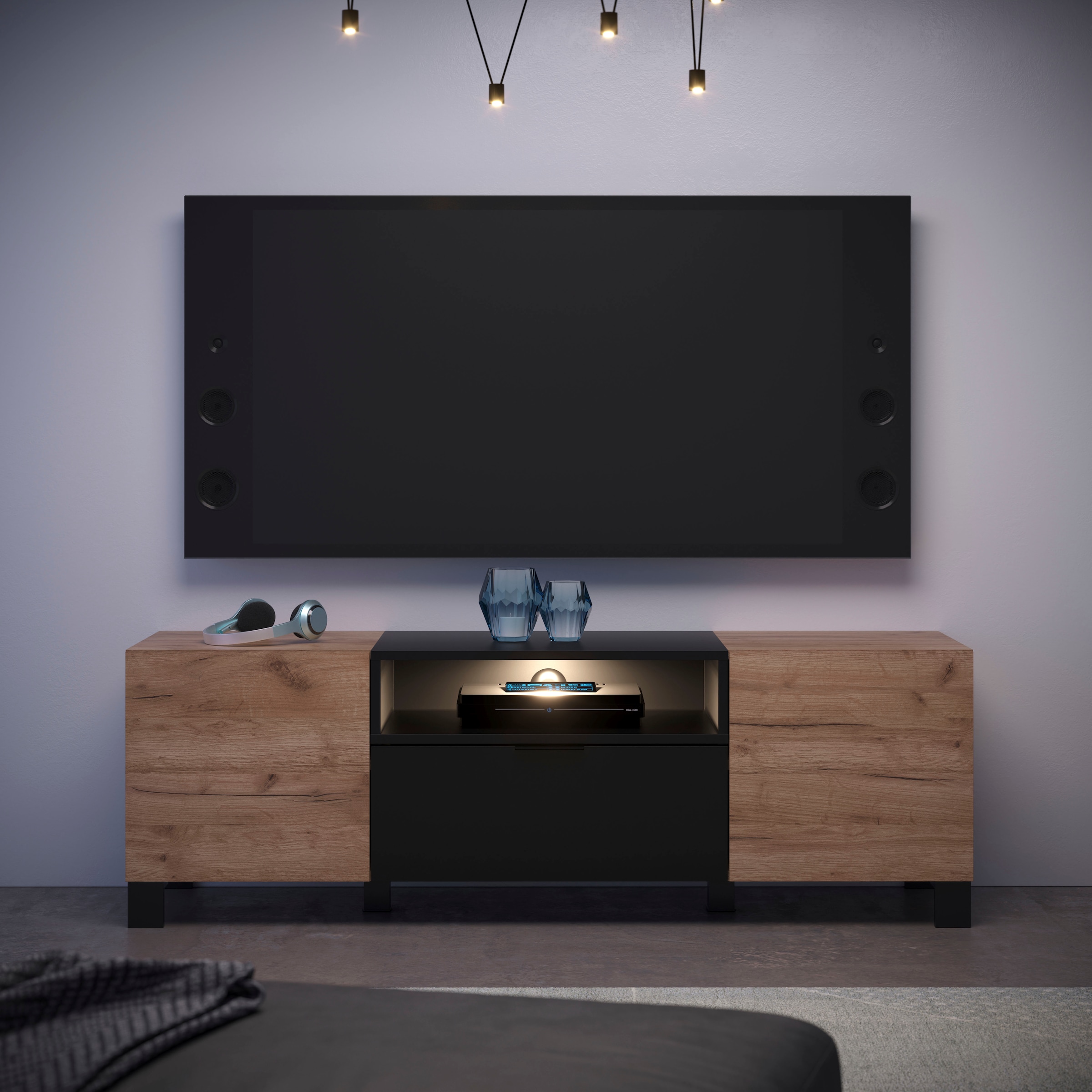 INOSIGN Lowboard »Kriens«, TV Schrank, hellbraun / schwarz matt, Breite 144  cm, Höhe 47 cm im Online-Shop bestellen