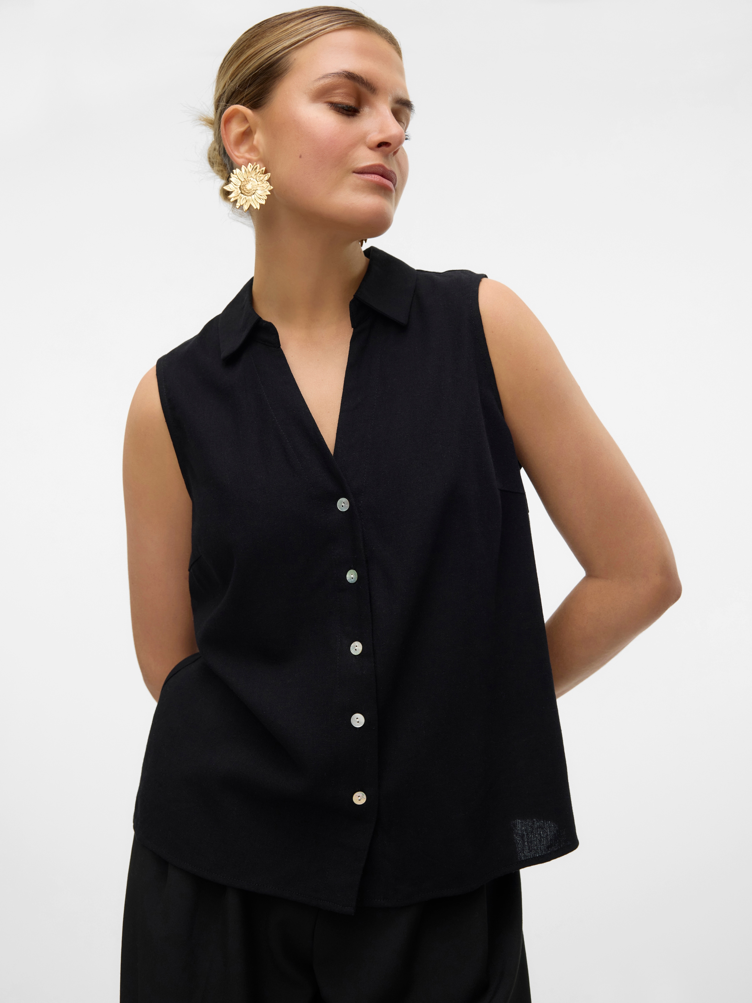 Vero Moda Blusentop »VMMYMILO SL V-NECK SHIRT WVN  GA« mit Leinen