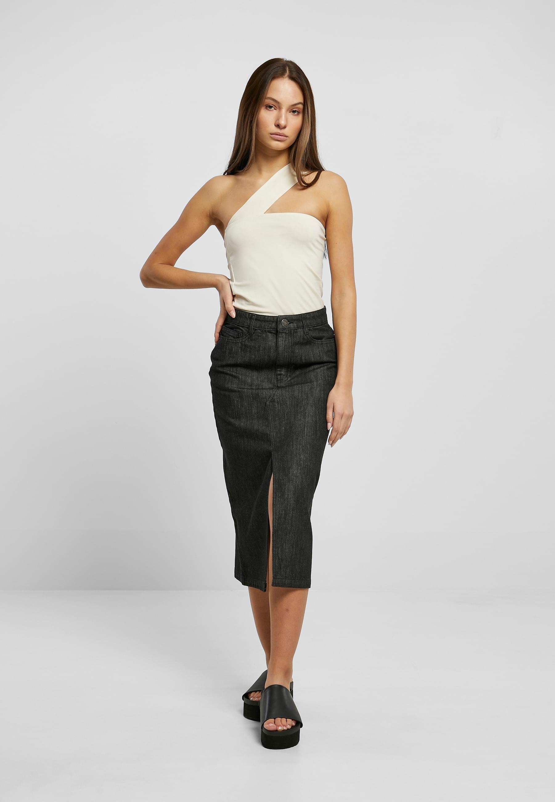URBAN CLASSICS Jerseyrock »Urban Classics Damen Ladies Midi Denim Skirt«, 1 Stk.
