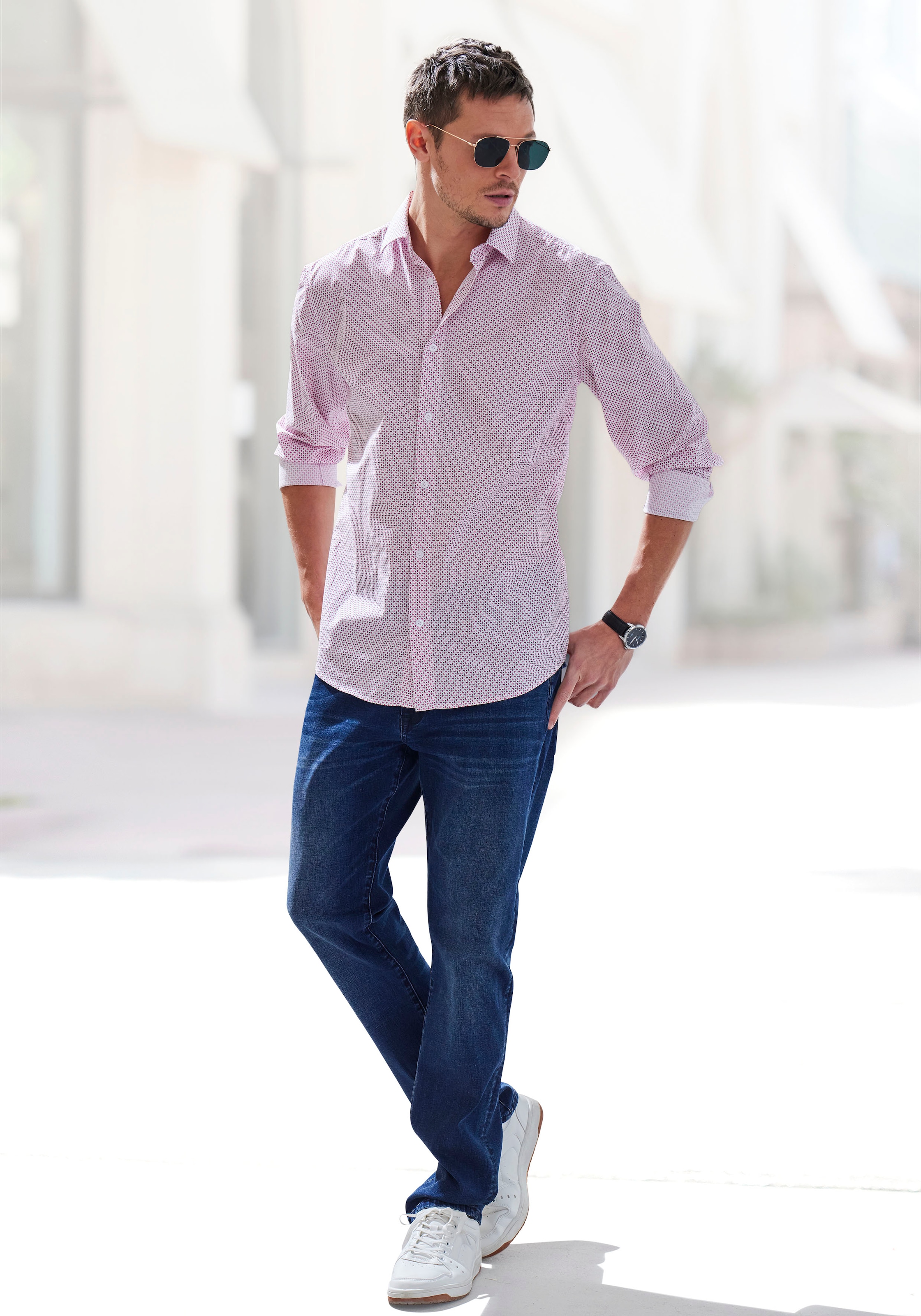 H.I.S Langarmhemd »Regular fit«, mit Haifischkragen und allover Print aus reiner Baumwolle