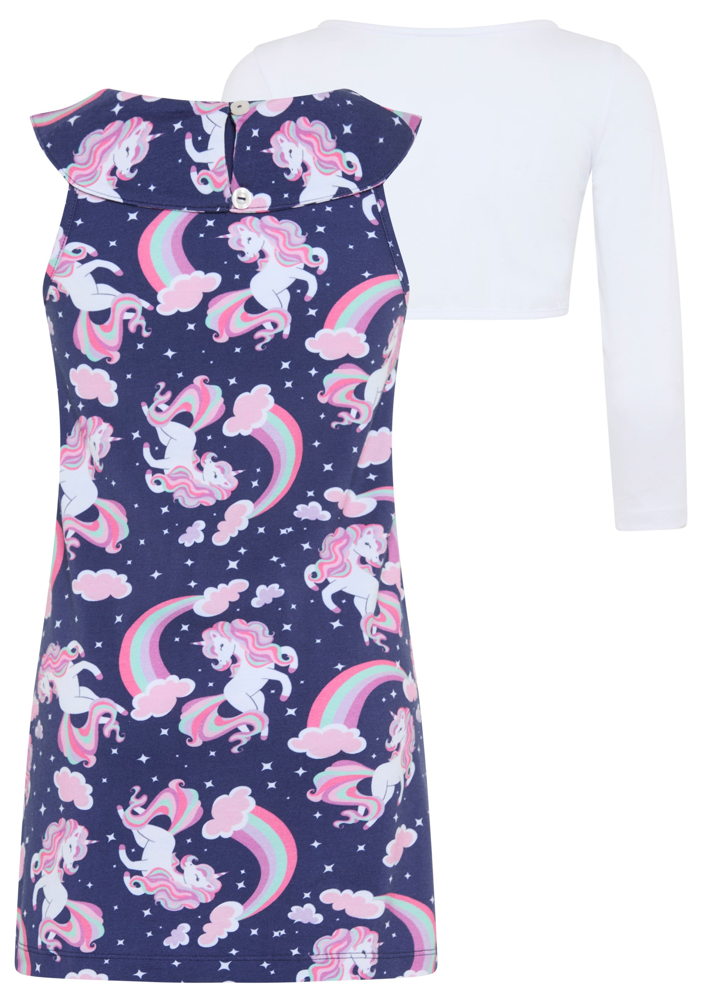 KIDSWORLD Bolero, Kleid & Leggings »2 tlg Set Kleid+Bolero Einhorn« Set, 2, 2 tlg. bedrucktes Design, aus Baumwollmischung, Single Jersey Material