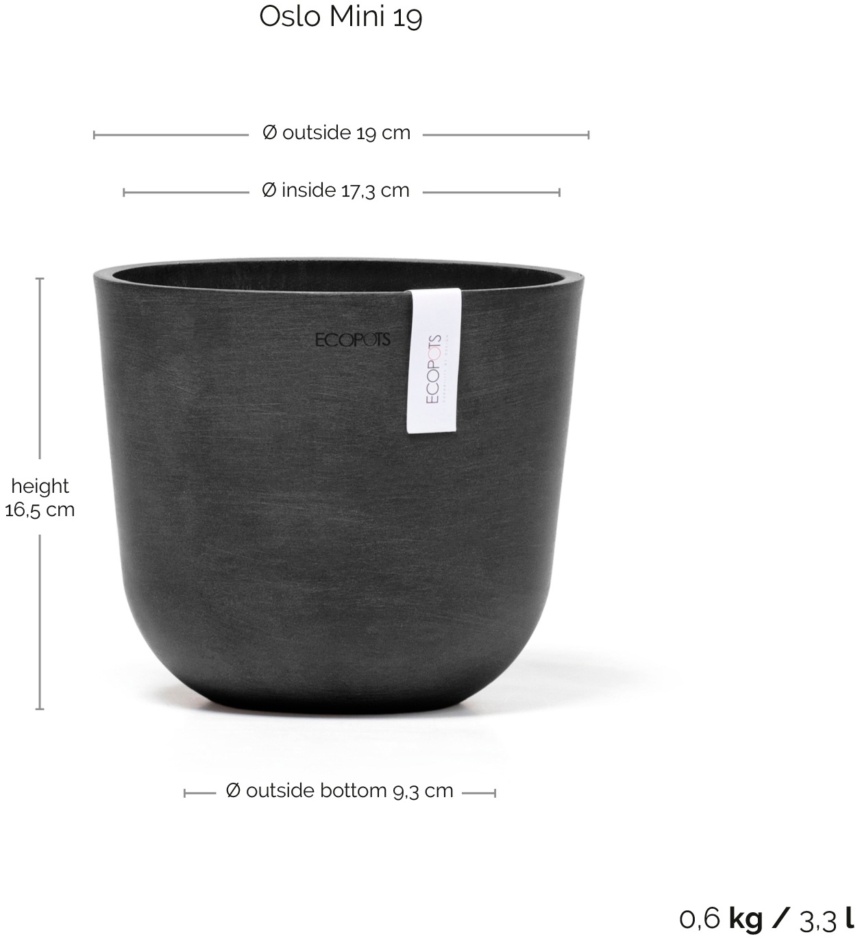 ECOPOTS Blumentopf »Oslo Mini 19 Dunkelgrau«, für den Innenbereich