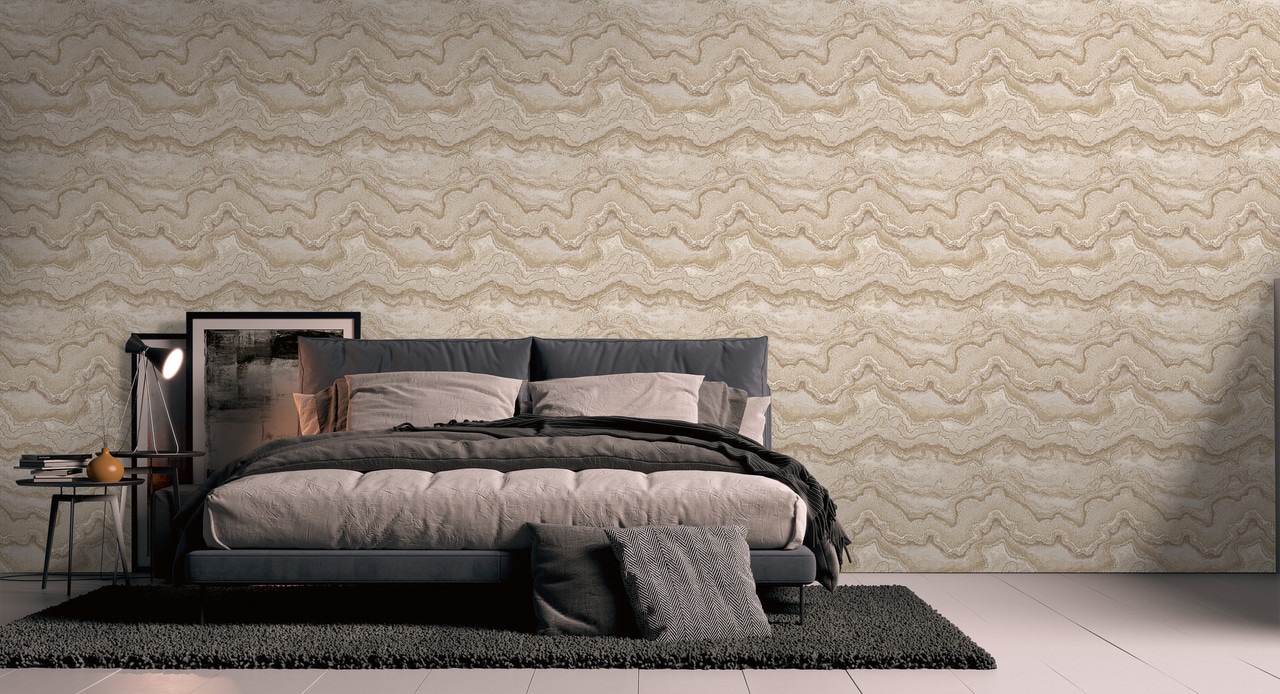 living walls Vliestapete »Stories of Life Malachit Marmoroptik Vliestapete Beige Gold«, glänzend-abstrakt-organisch, Metallic Tapete Steinoptik für Küchen Tapeten Wohnzimmer Schlafzimmer