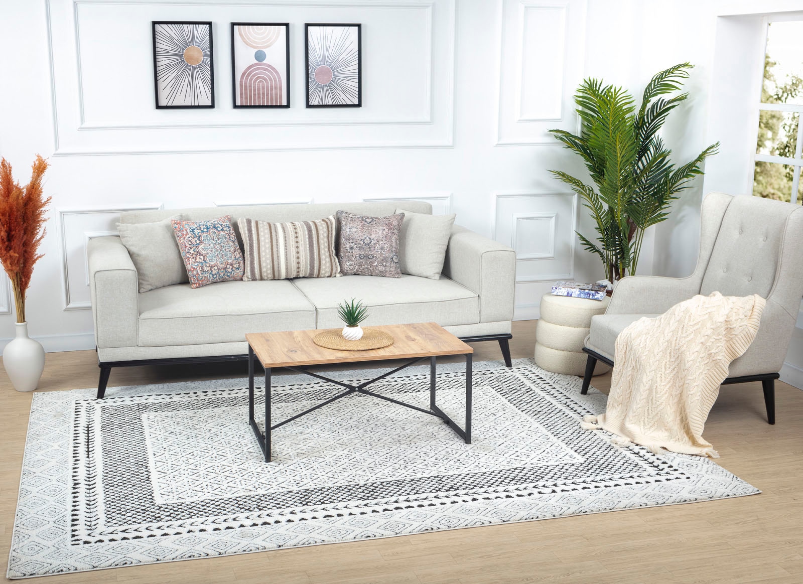 Livabliss Teppich »MONACO«, rechteckig, 14 mm Höhe, Skandinavischer Teppich, Kurzflor Boho-Wohnzimmerteppich