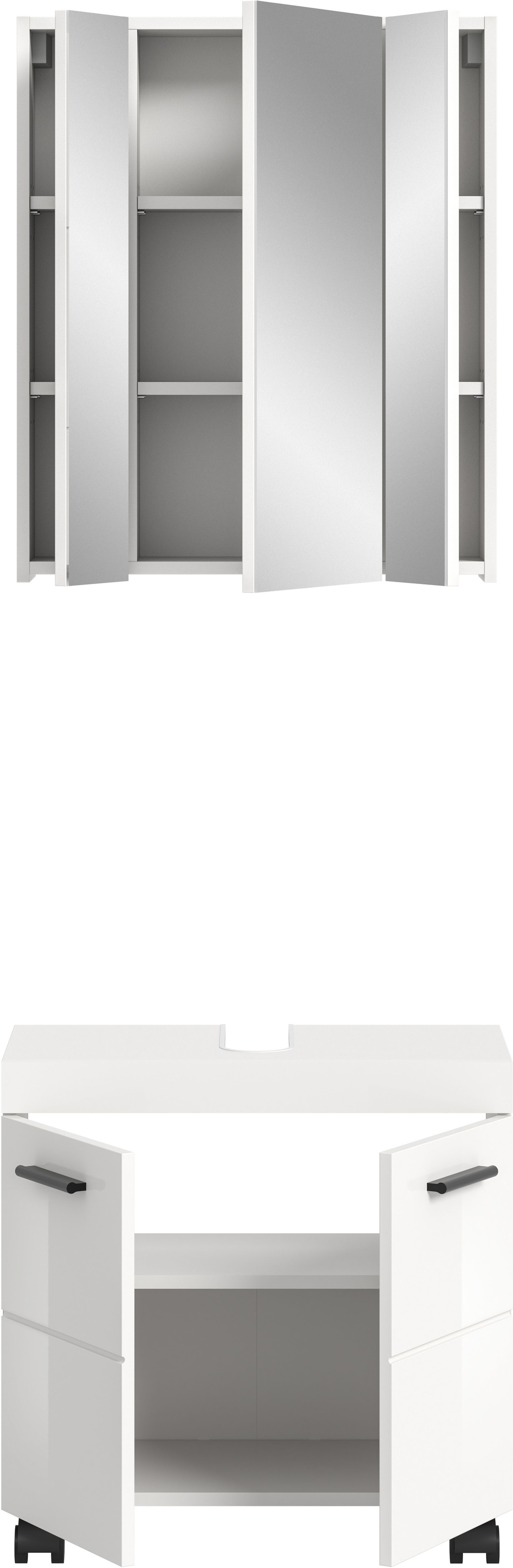 welltime Badmöbel-Set »AVON, Breite 60 cm, 2-teilige moderne Badkombination, auf Rollen« bestehend aus: Waschbeckenunterschrank & Spiegelschrank, 2 Stk. tlg.