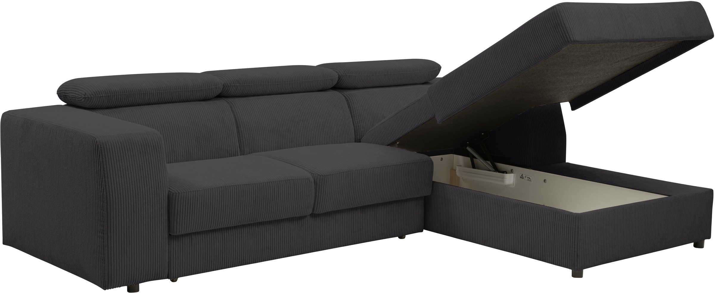 WERK2 Ecksofa »Cherry 270 x 192 cm modern & bequem, Kopfteilverstellung, Bettfunktion« Cord, L-Form, XXL, Schlaffunktion, Bettkasten