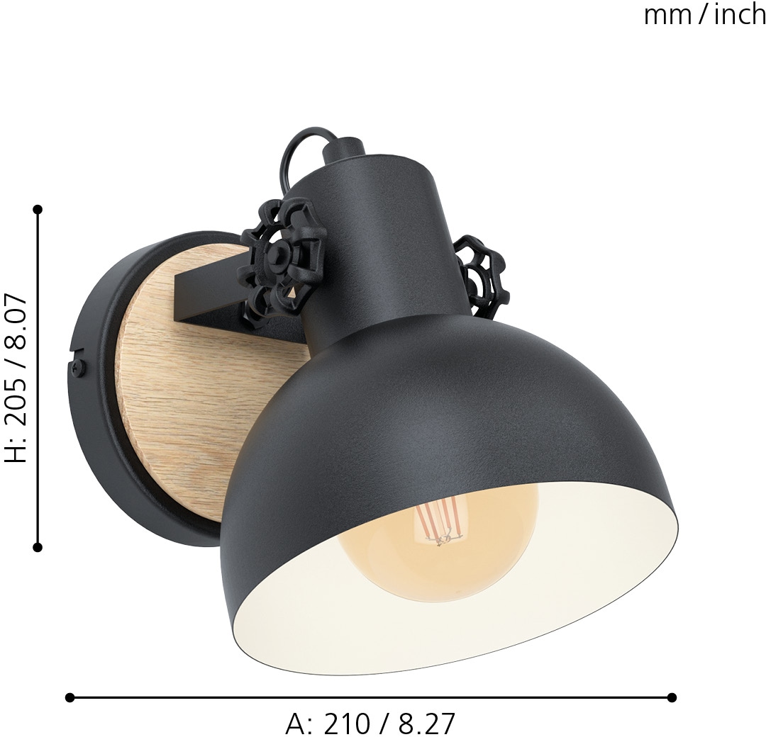 EGLO Wandleuchte »LUBENHAM Wandlampe,Vintage, Stahl und Holz, IP20, Wandleuchte, Lampe«, 1 flammig, Leuchtmittel E27 | ohne Leuchtmittel, Wandleuchte, Flur, L17,5 x H20,5 cm, schwarz, braun, 1X28W exkl.