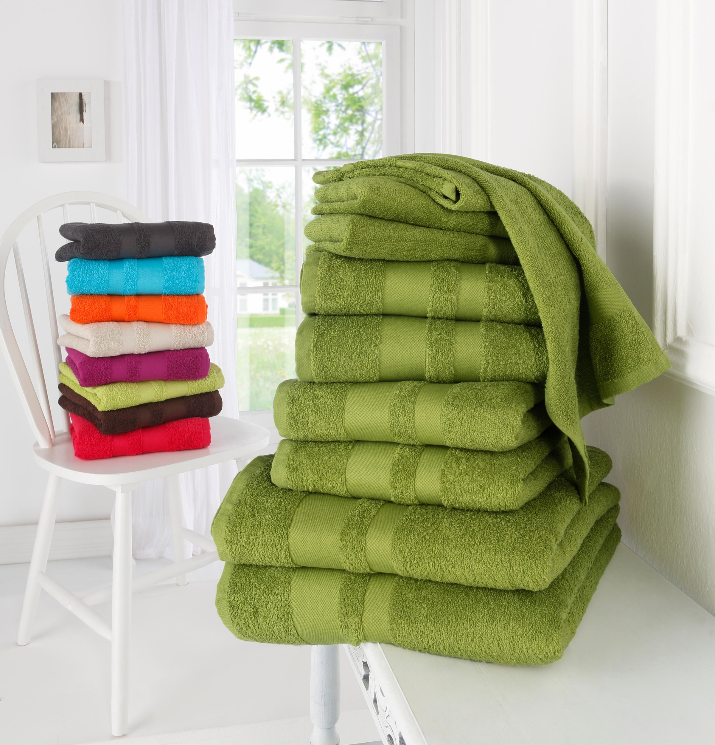 my home Handtuch Set »Vanessa, 10-tlg Handtuch-Set, Duschtücher, Handtücher und Gästetücher«, Set, 10 tlg., Walkfrottee, 100% Baumwolle, einfarbig, weich, saugstark, mit Bordüre