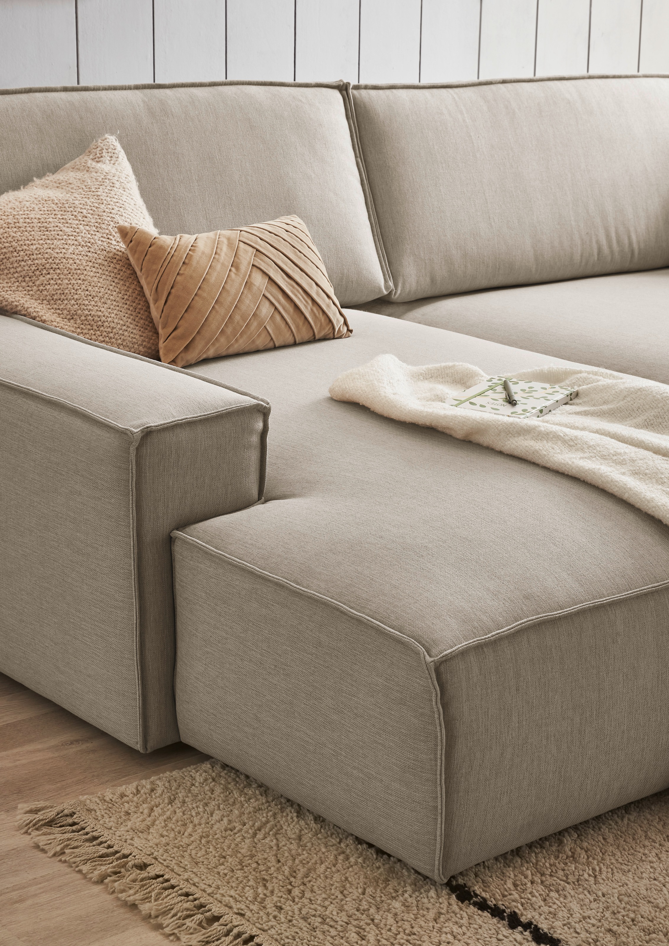 Home affaire Ecksofa »NEU: SHERWOOD XXL 284, Big-Sofa L-Form, tiefe Sitzfläche 95 cm, Cord«, Recamiere rechts/links, als Schlafsofa stellbar, Cord u. Leinenoptik