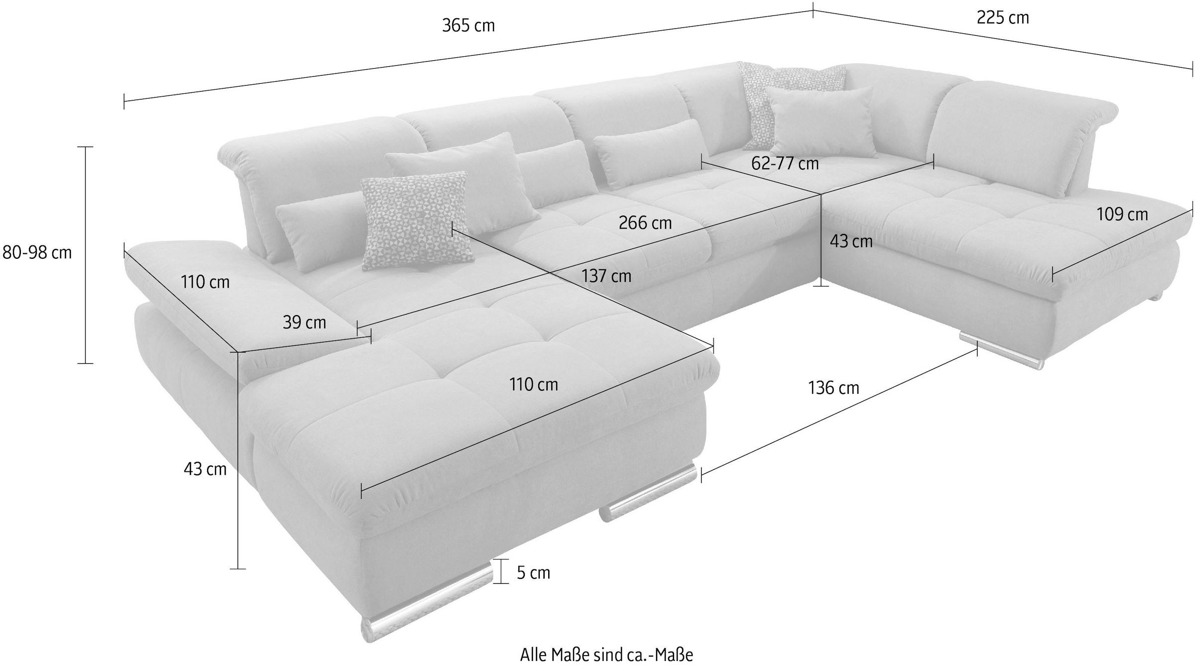 set one by Musterring Wohnlandschaft »SO 4100 komfortable Federkernunterfederung, inkl. Kopfteilverstellung«, wahlweise Bettfunktion und Sitztiefenverstellung, U-Form