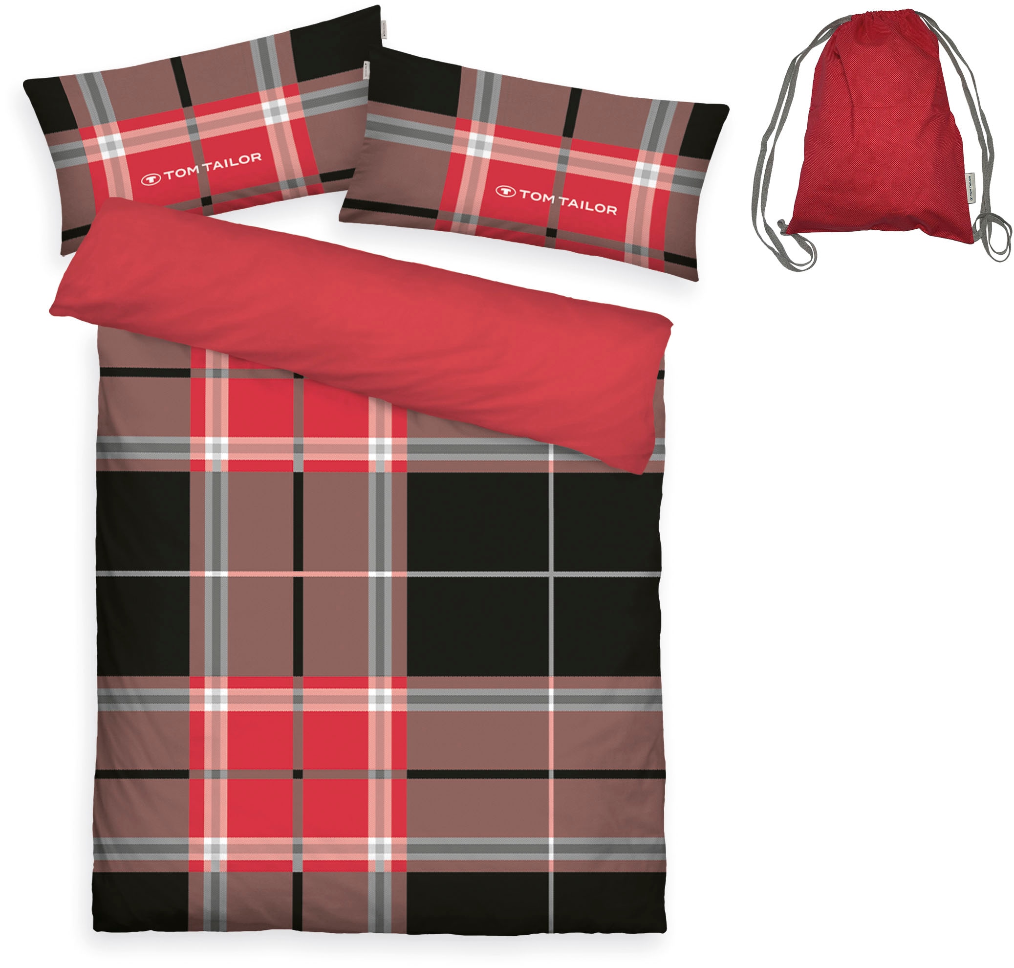 TOM TAILOR HOME Wendebettwäsche »Eric in Gr. 135x200 oder 155x220 cm«, mit Reißverschluss, mit GRATIS-Zugabe: Sportbeutel aus 100% Baumwolle