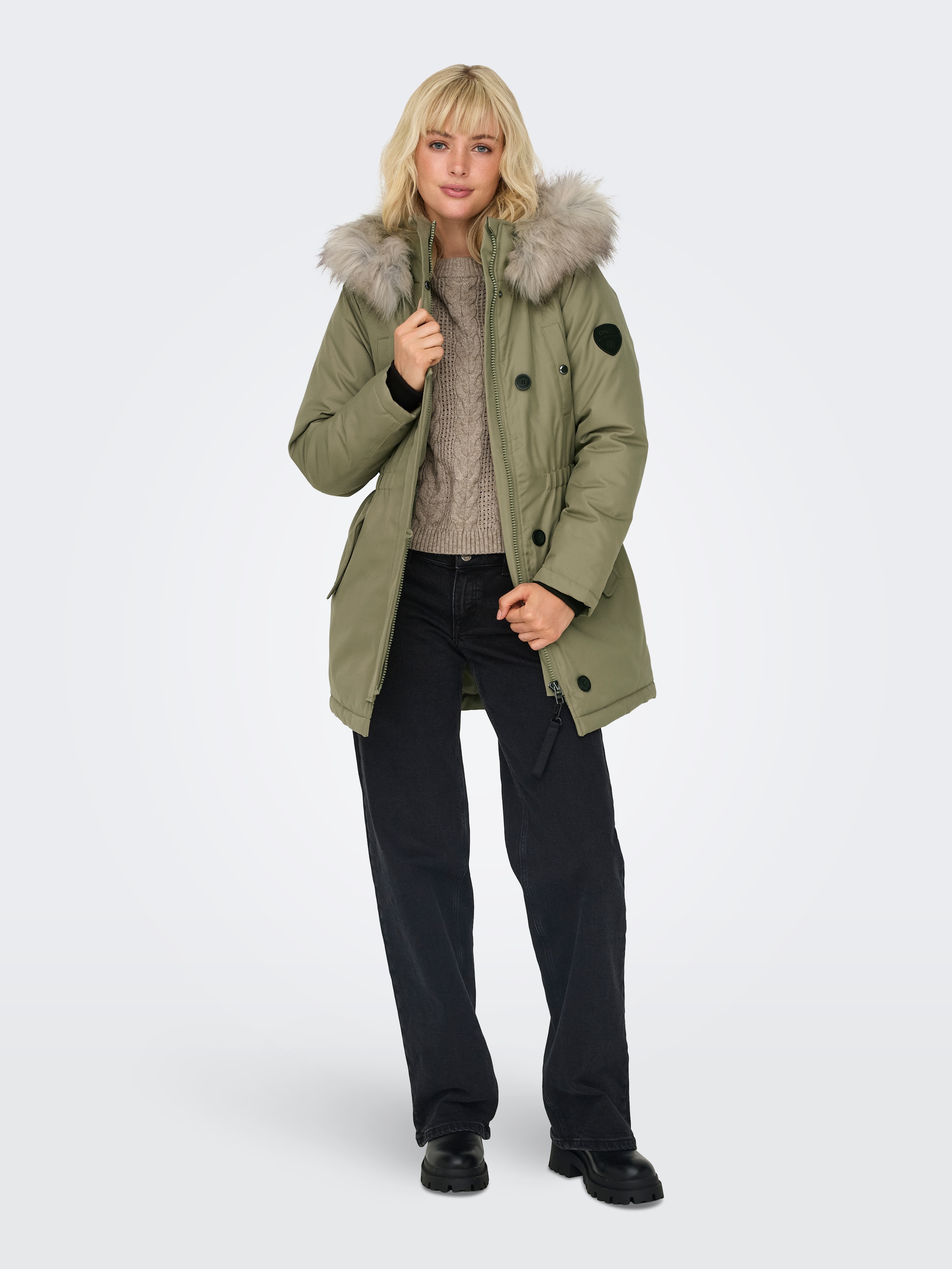 ONLY Parka »ONLIRIS FUR WINTER PARKA LIFE CC OTW«, mit Kapuze, mit verdeckter Knopfleiste