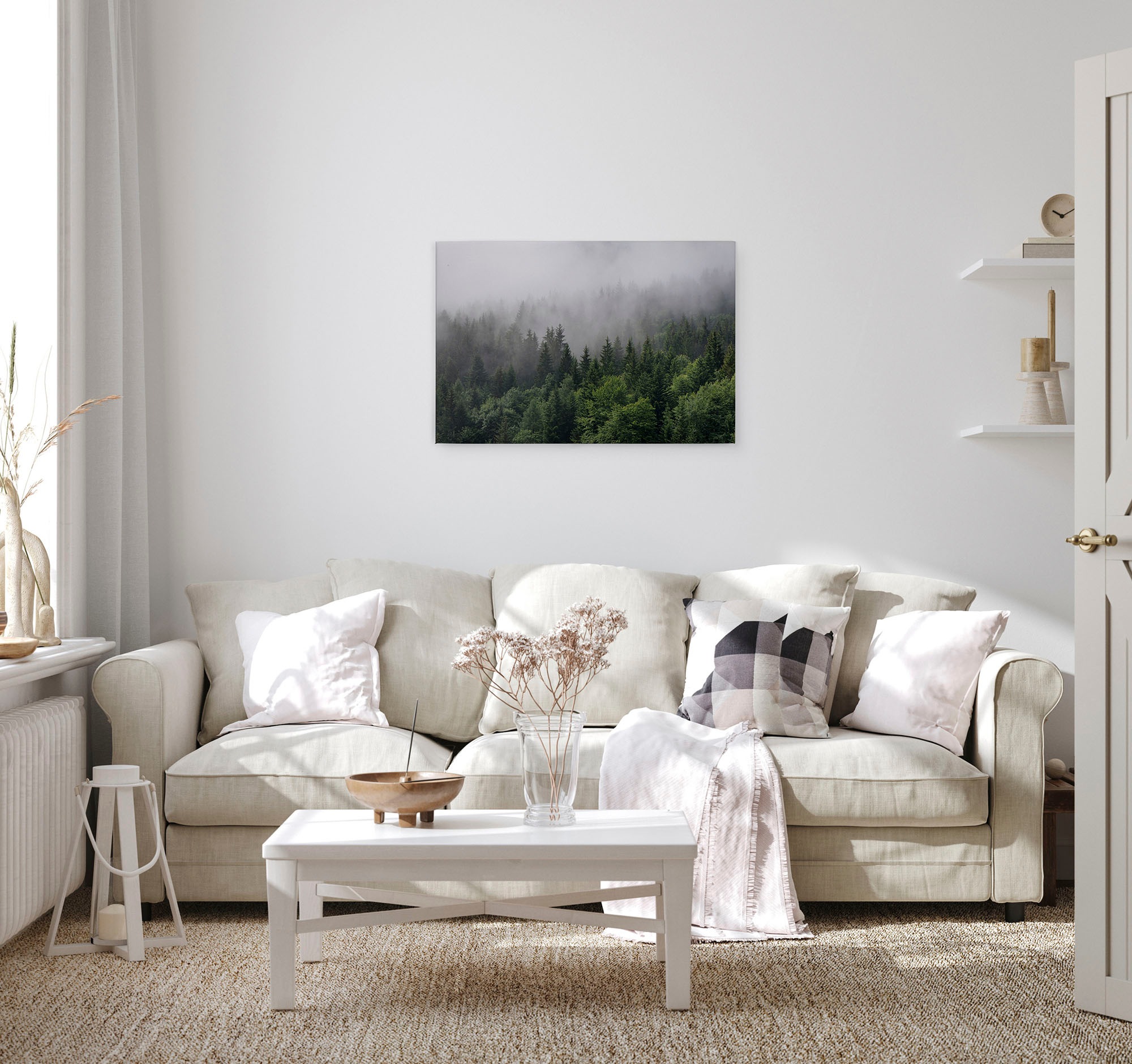 A.S. Création Leinwandbild »Foggy Fir Trees«, Kunst-Wald-Kinder, (1 St.), Wald Keilrahmen Nebel Bäume Leinwand-Bild Wohnzimmer modern Wandbild