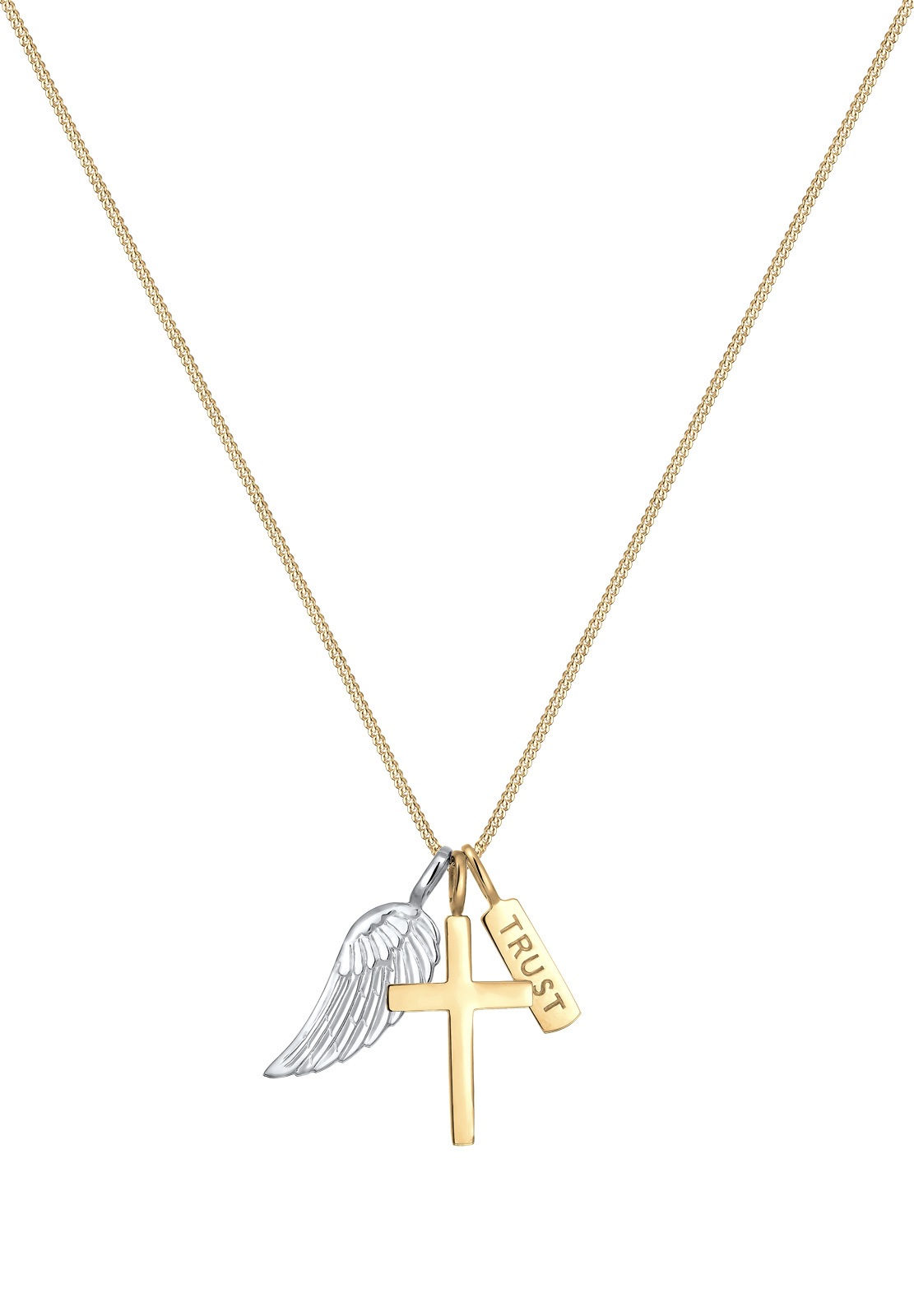 Elli Kette mit Anhänger »Kreuz Flügel Trust Bi-Color Anhänger 925 Sterling Silber«
