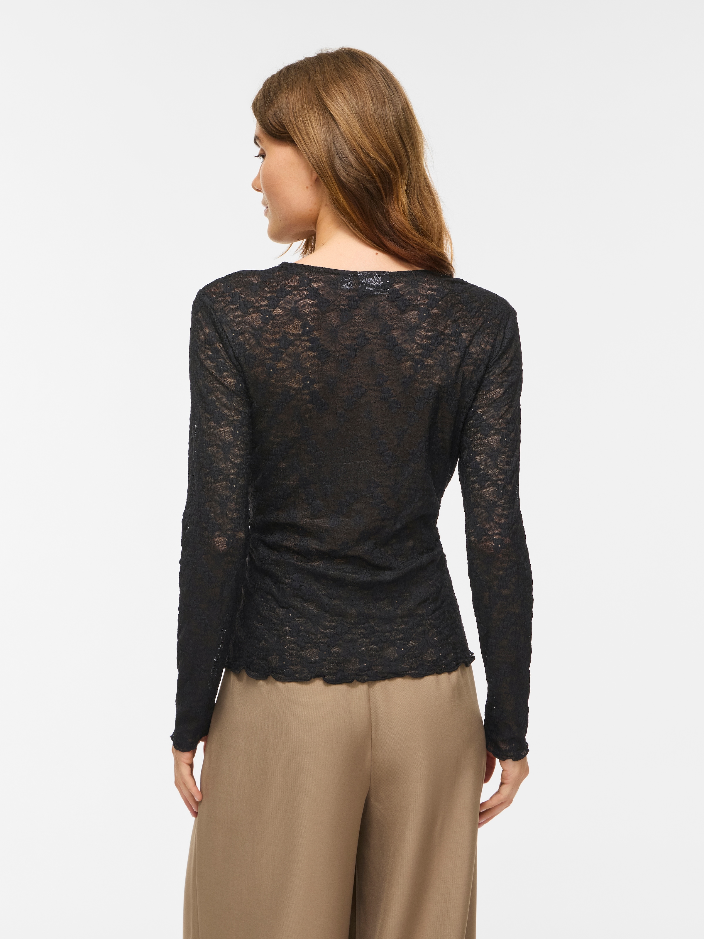 Vila Spitzenshirt »VIFAY O-NECK L/S TOP - NOOS« Materialmix, enger Schnitt