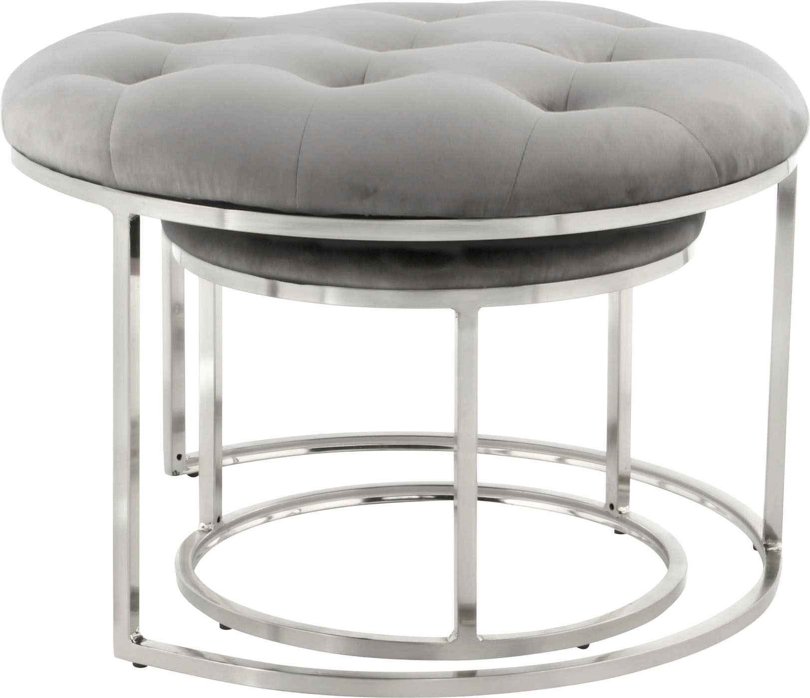 Kayoom Sitzhocker »Hocker Myla 2er-Set, praktisch ineinander schiebbar«, (Set, 2 St.), ineinander schiebbar, rund, gesteppt, mit Zierknöpfen