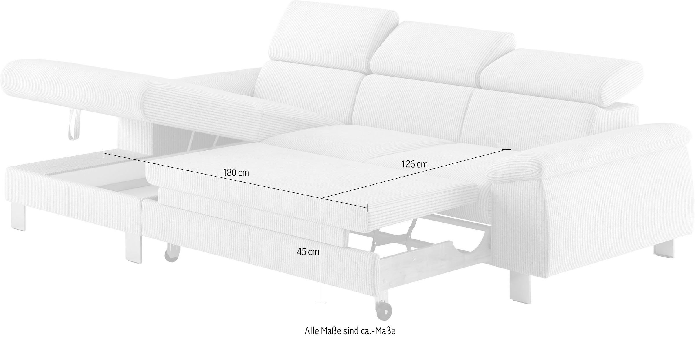 COTTA Ecksofa Komaris, Ecksofa, wahlweise mit RGB-LED-Beleuchtung und Bettfunktion/Bettkasten