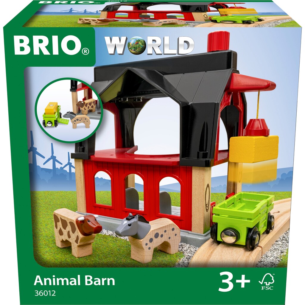BRIO® Spielzeugeisenbahn-Gebäude »Tierscheune mit Heuwaggon«