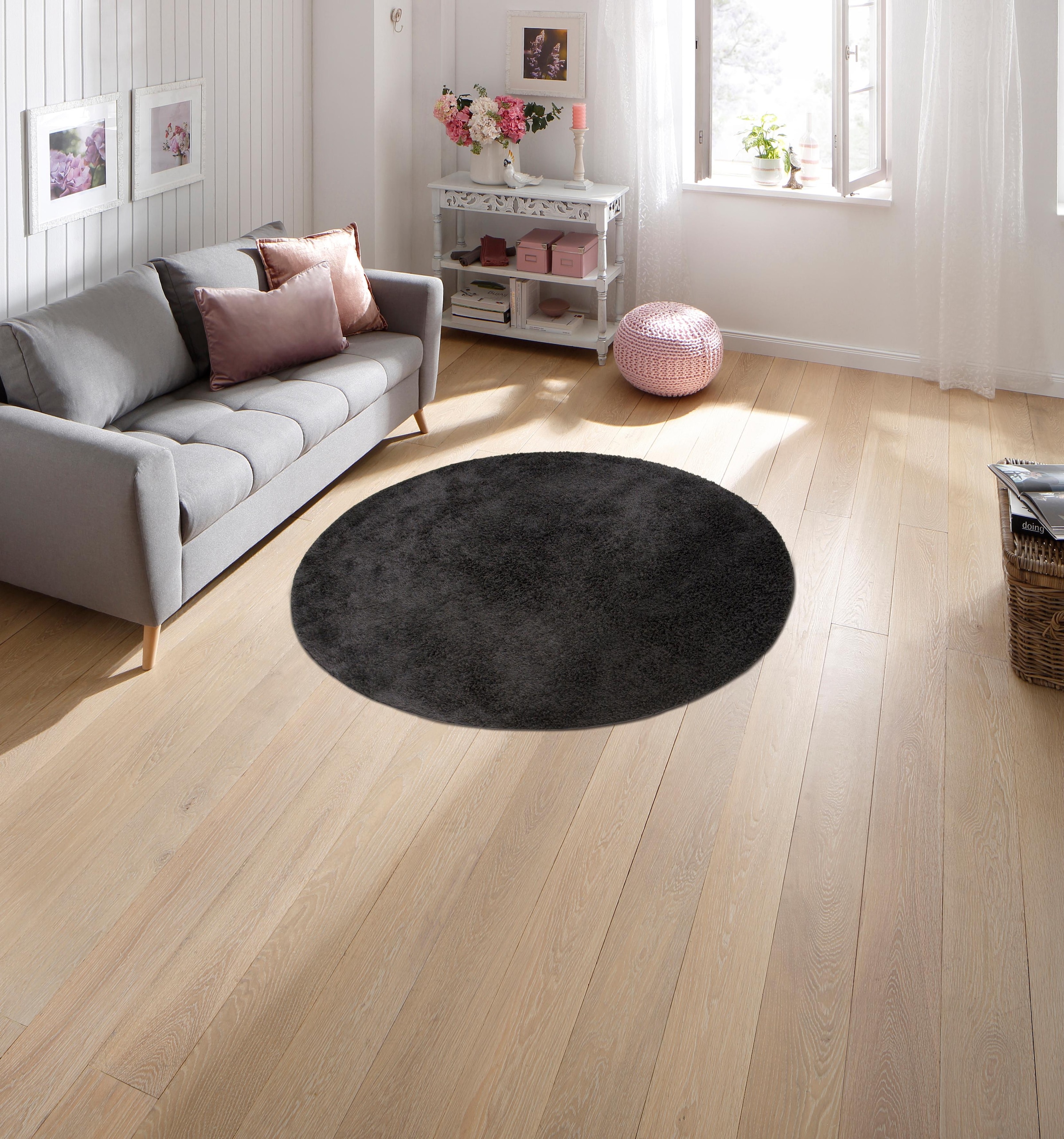 my home Hochflor-Teppich »Mikro Soft Ideal«, rund, Mikrofaser, extra flauschig, weich, pflegeleicht, elegant, Uni