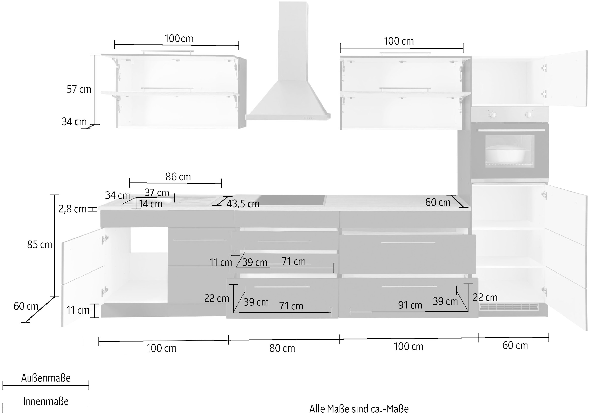 HELD MÖBEL Küchenzeile »Wien«, Breite 340 cm, wahlweise mit E-Geräten und Induktion