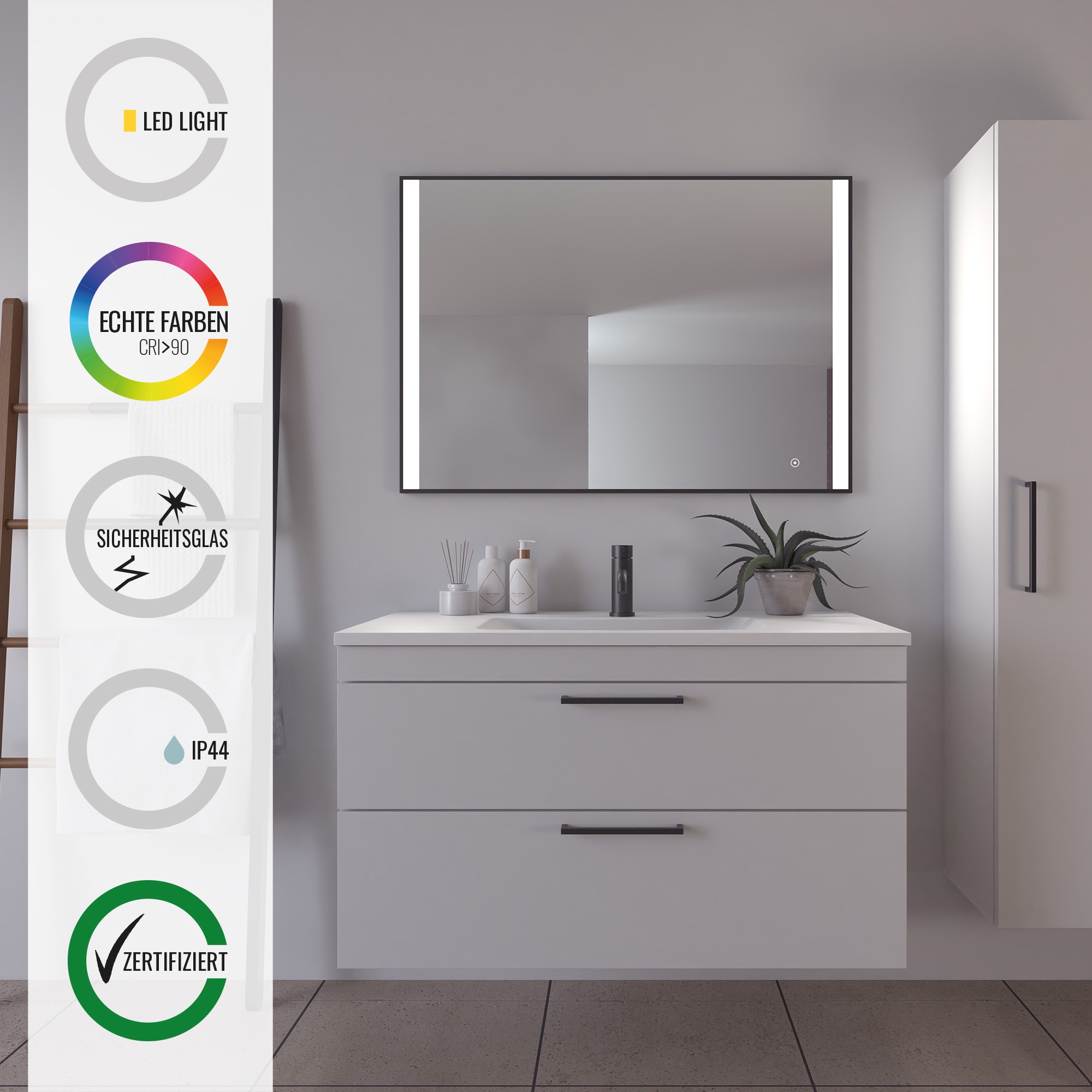 Loevschall Badspiegel »Libra Quadratisch, Badzimmerspiegel mit LED Beleucht günstig online kaufen