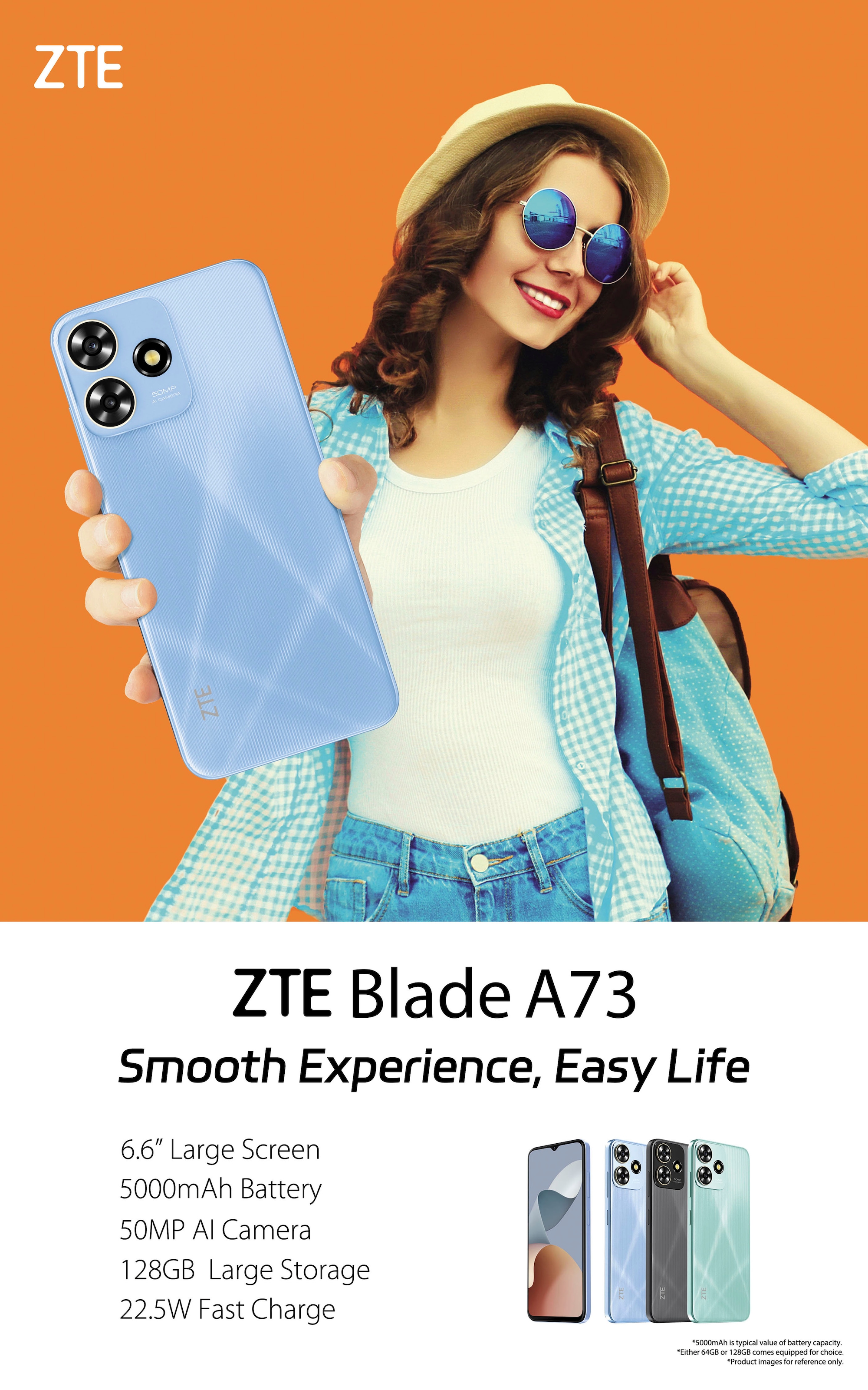 ZTE Smartphone »Blade A73«, blau, 16,76 cm/6,6 Zoll, 128 GB Speicherplatz, 50 MP Kamera